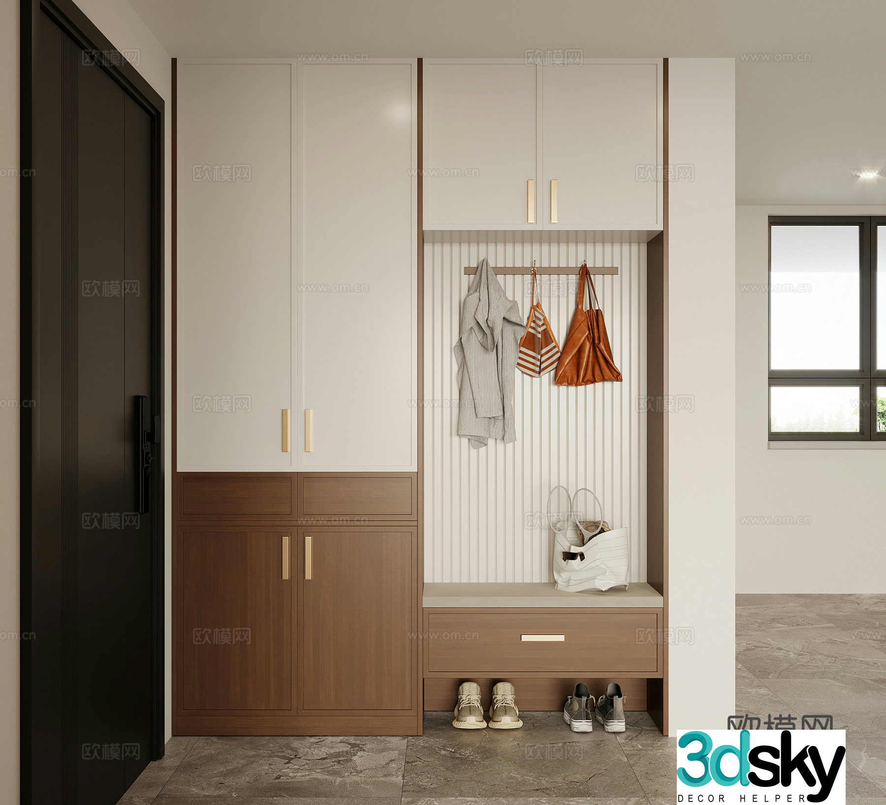 Middle-aged style porch shoe cabinet 3D model