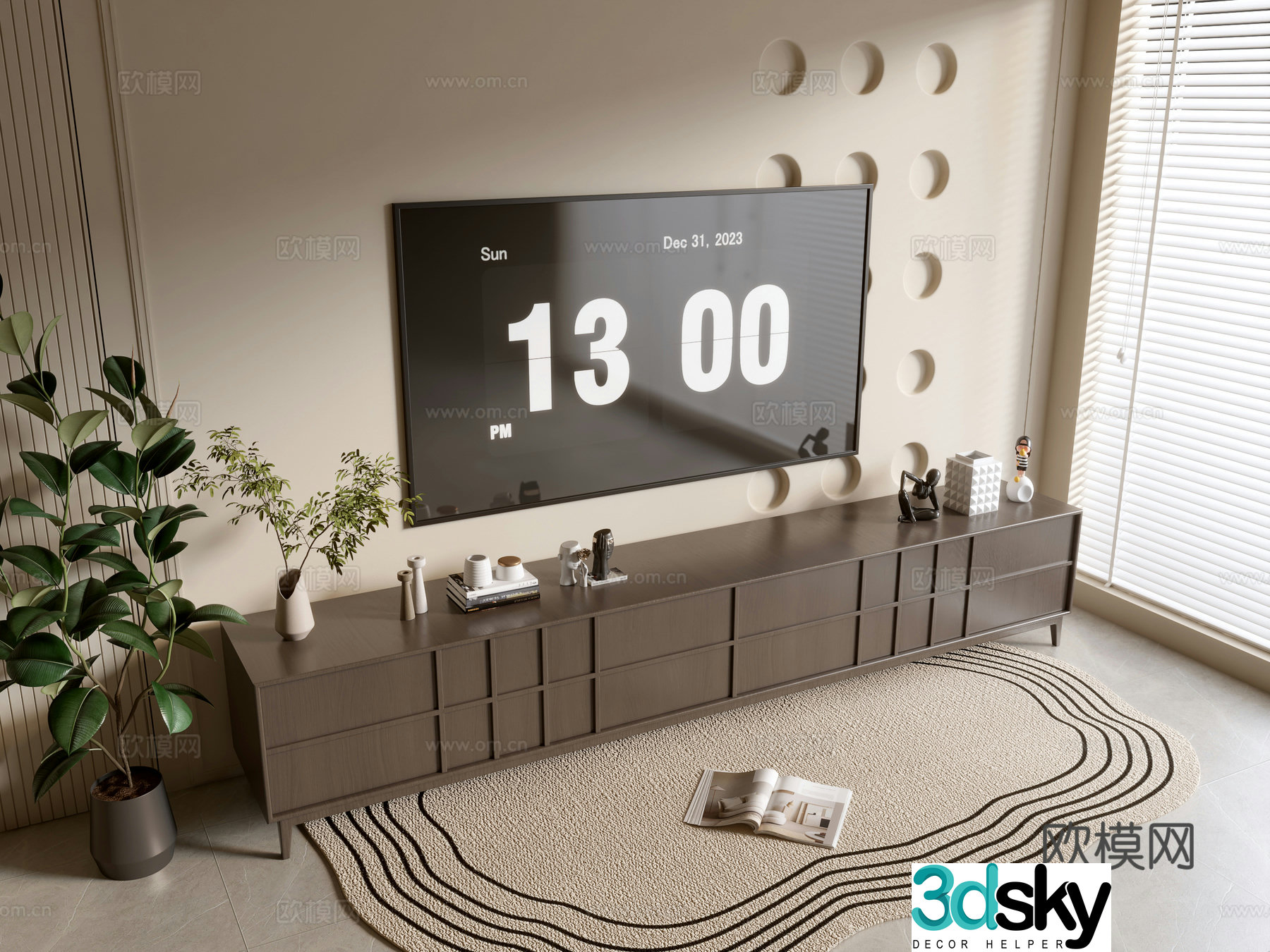 Modern wood grain TV cabinet simple side cabinet chest of drawers low cabinet whole cabinet side cabinet balcony 3D model