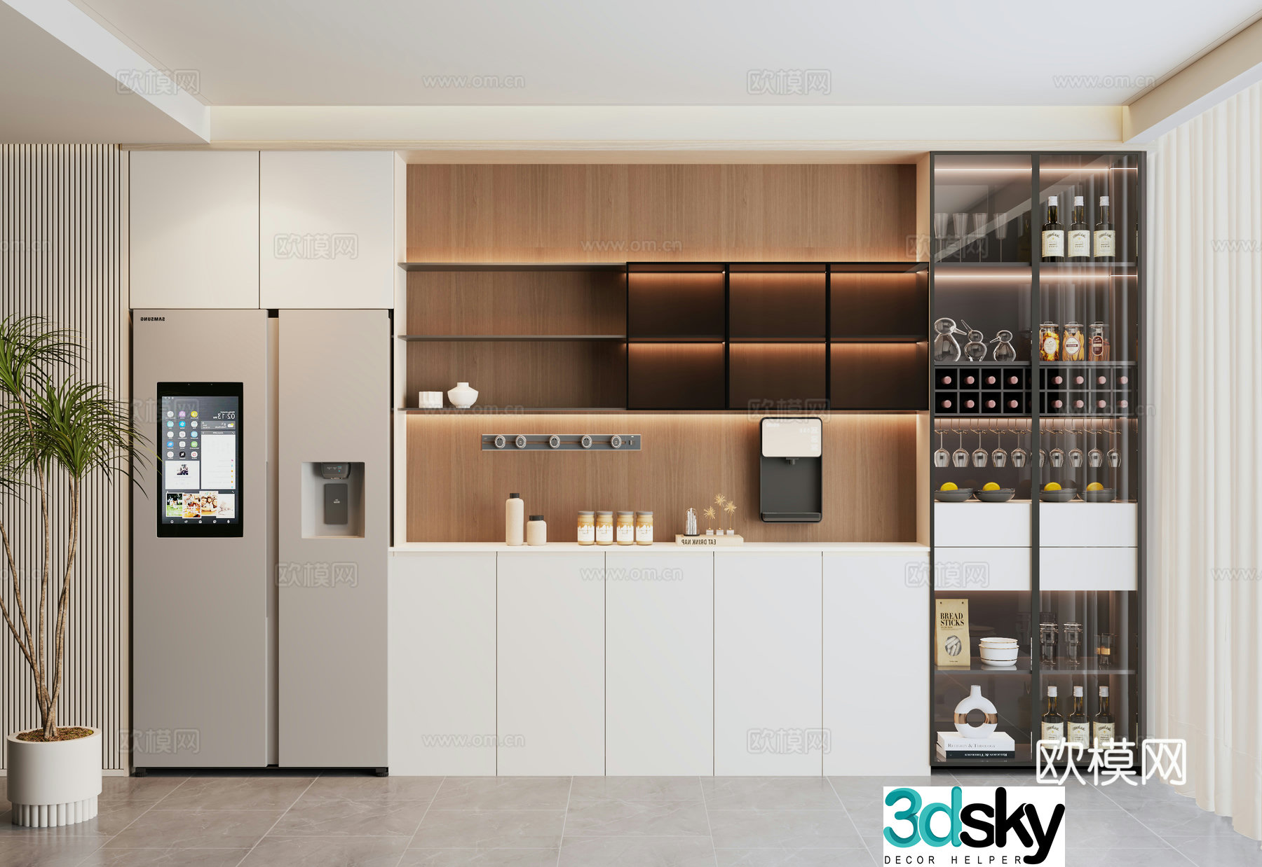 Modern wine cabinet refrigerator cabinet sideboard 3D model