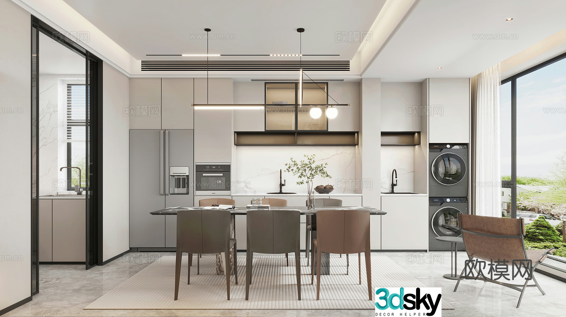 Modern living and dining room 3d model