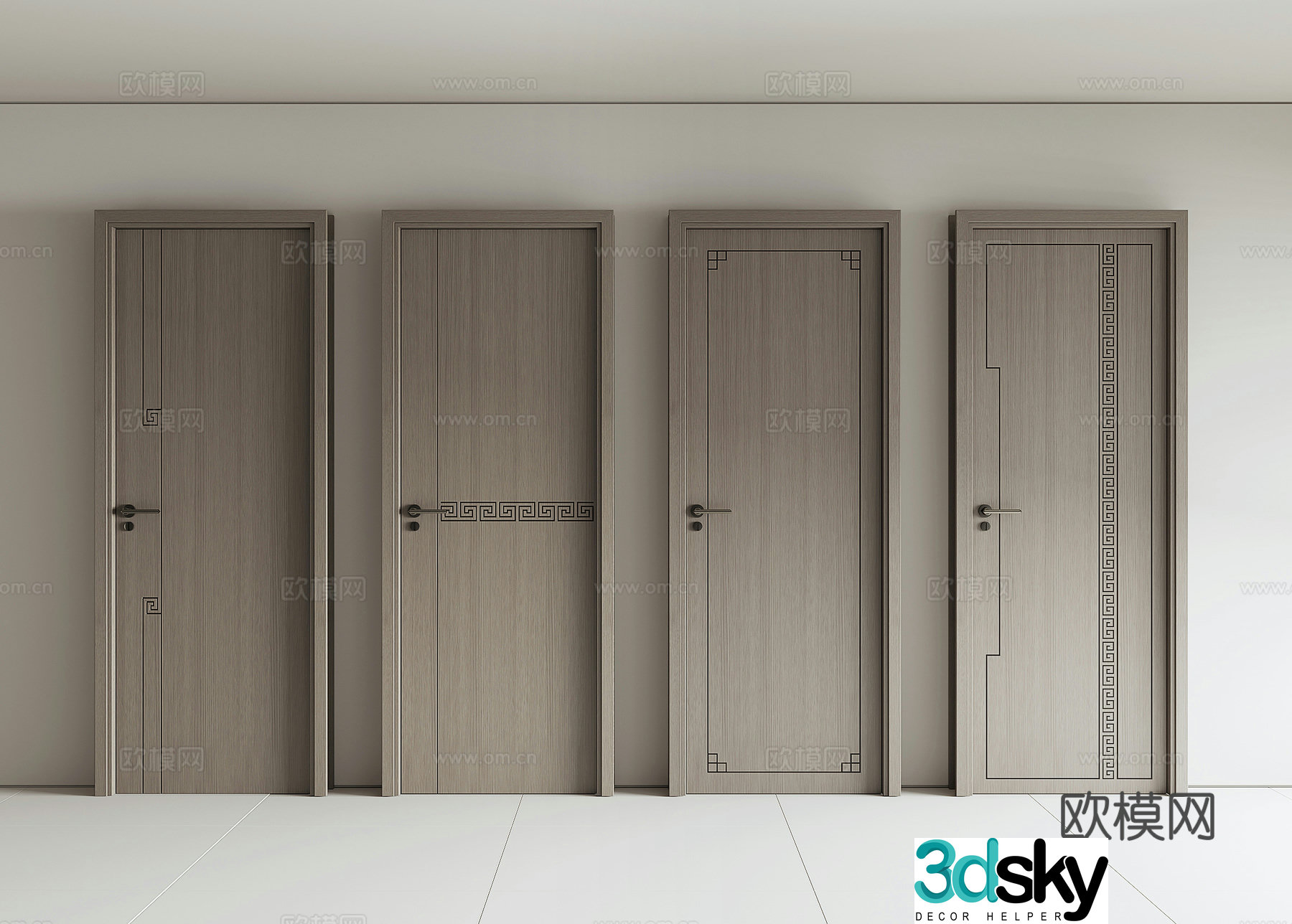 New Chinese wooden door 3D model