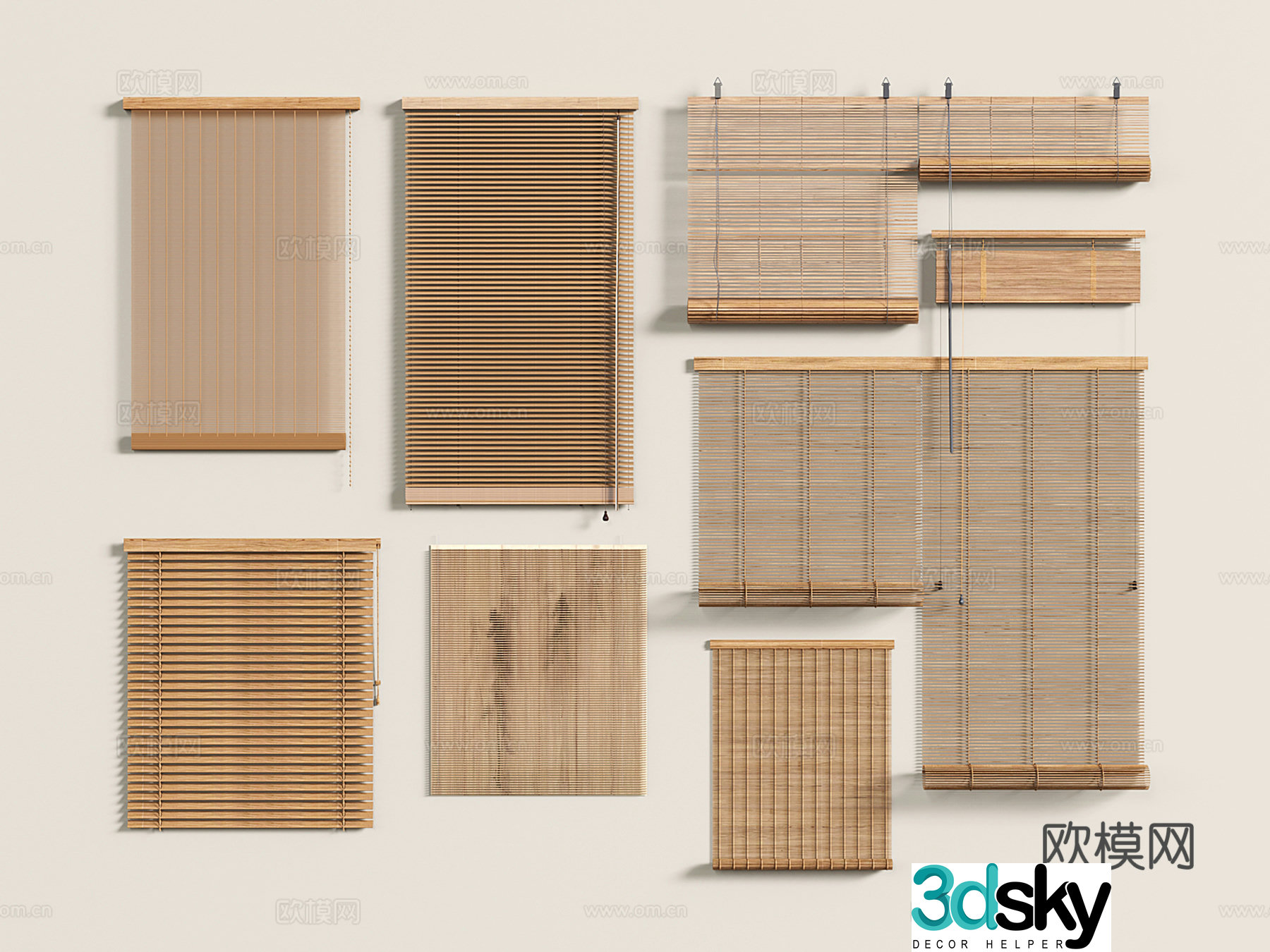 Chinese bamboo curtain roller blind pull curtain lift curtain reed curtain 3D model