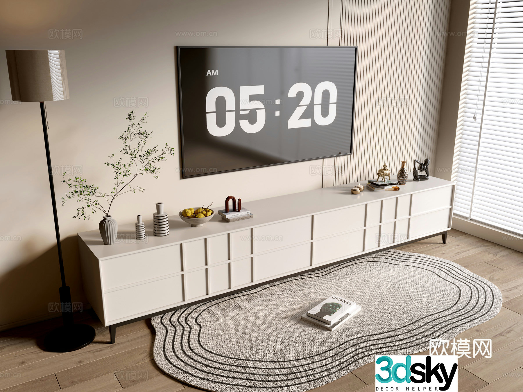 Modern cream-style TV cabinet overall cabinet sideboard balcony cabinet storage cabinet entrance entrance 3D model