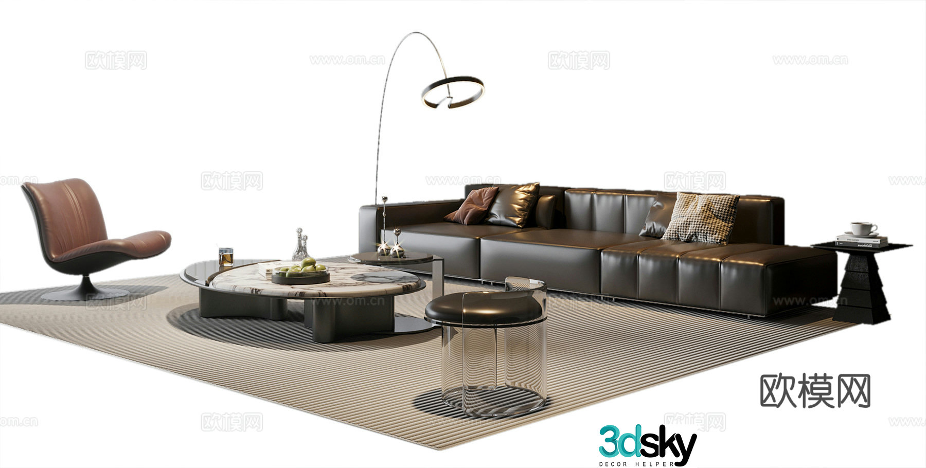 Nowadays simple sofa and coffee table combination leisure chair three-person sofa sofa stool floor lamp 3D model