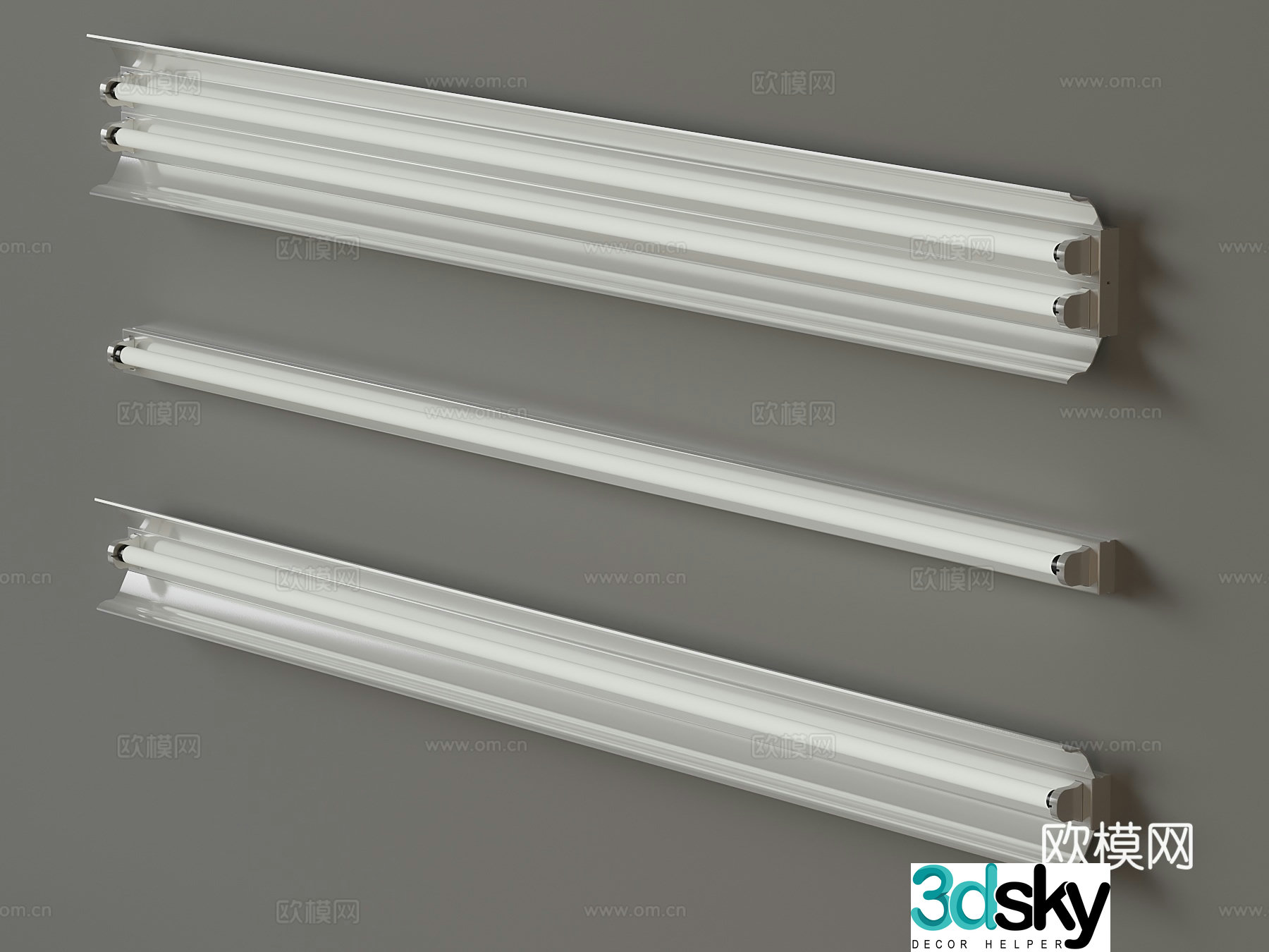 Industrial style LED fluorescent lamp long linear lamp 3d model