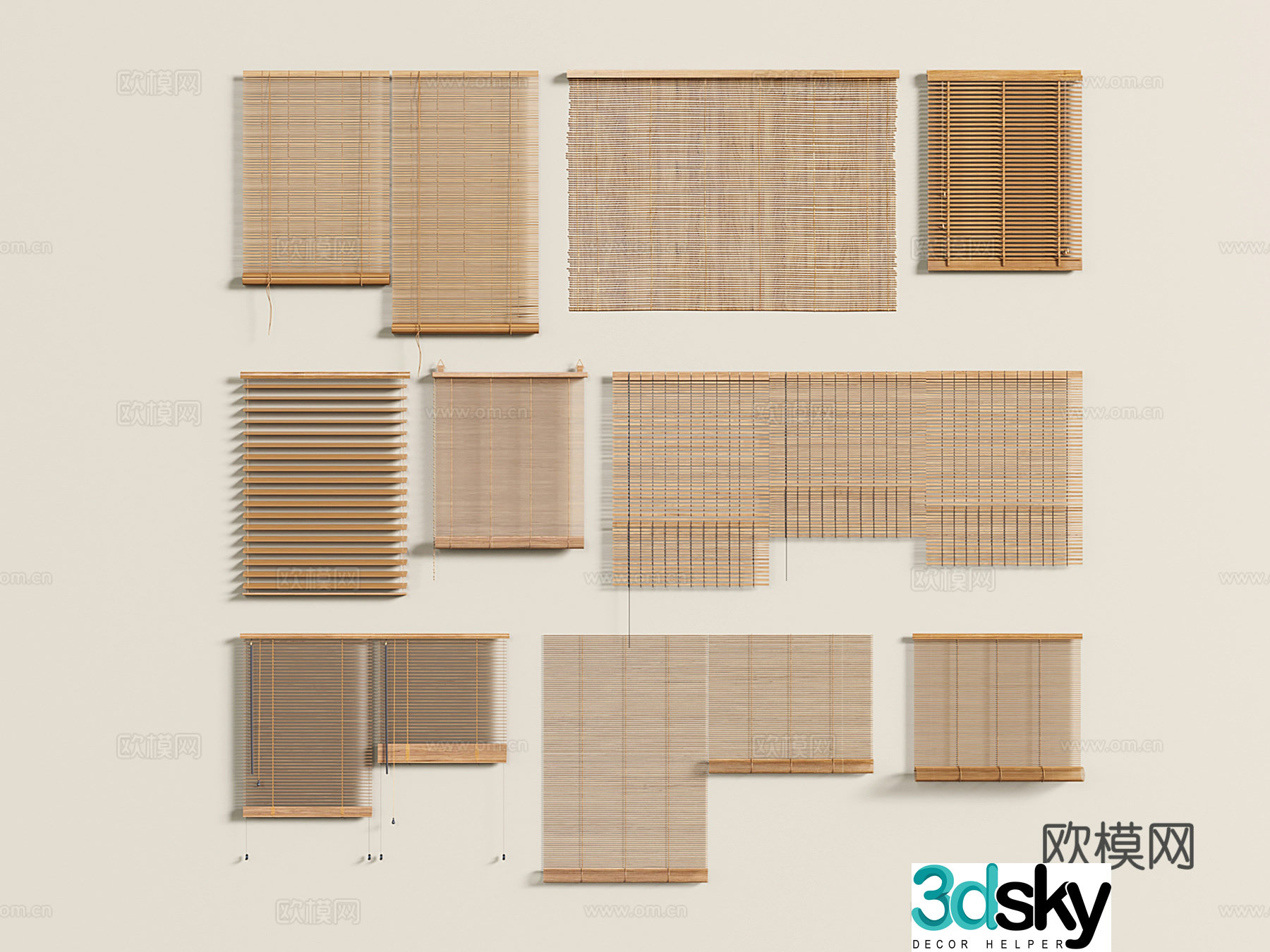 Chinese bamboo curtain roller blind pull curtain lift curtain reed curtain 3D model