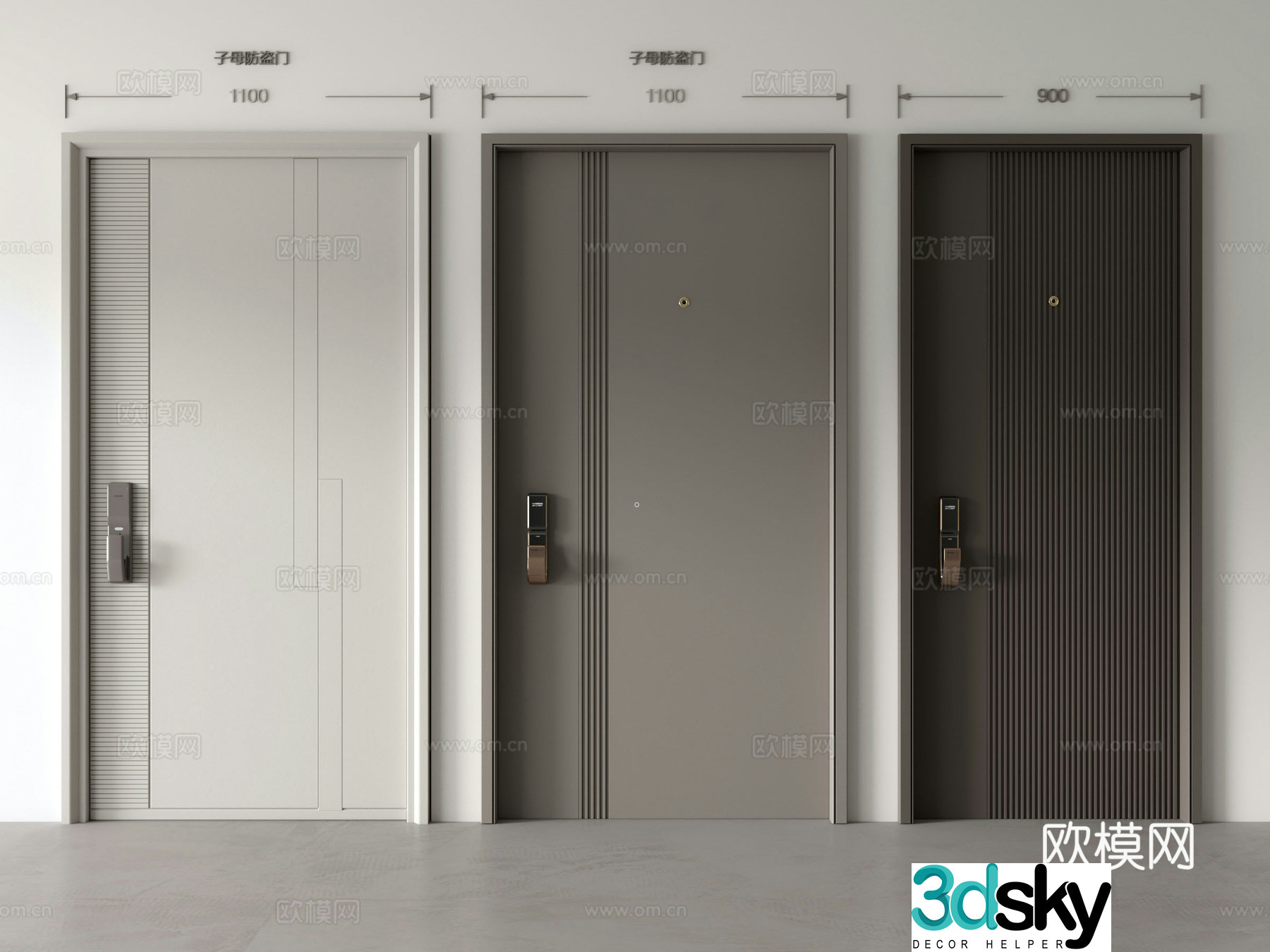 Modern security door mother and child door entrance door single-open security door villa door 3D model