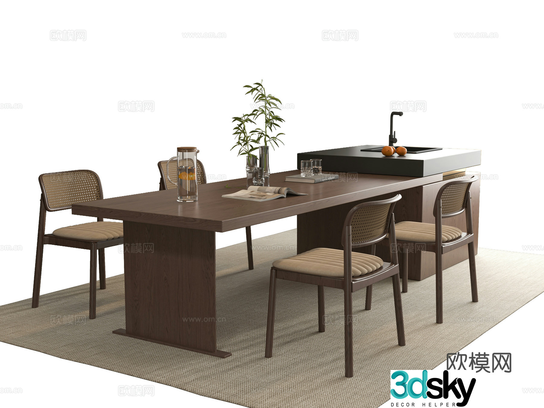 Medium style dining table and chair 3D model