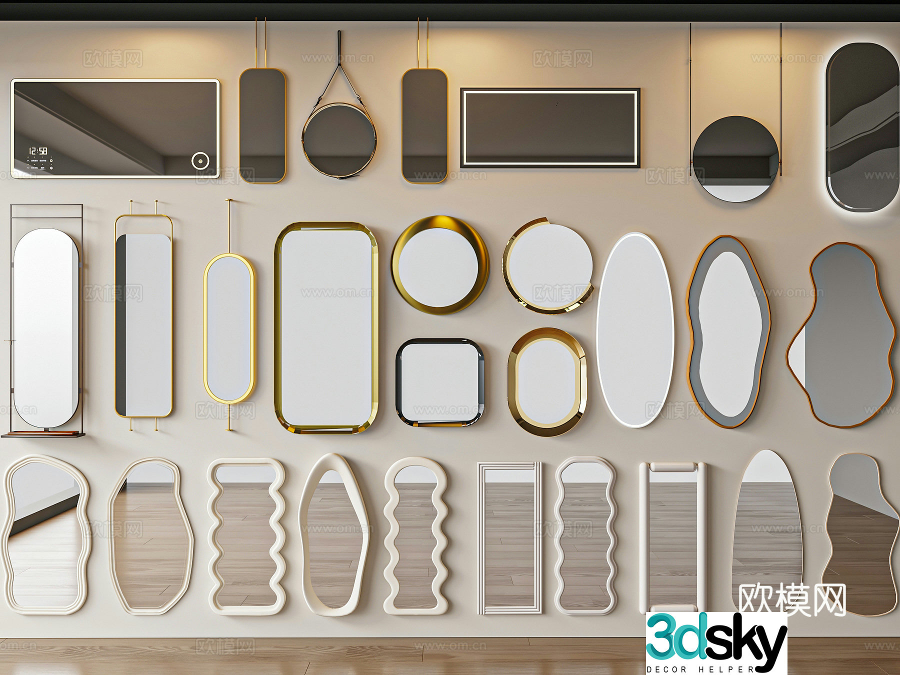Mirror Full-body mirror Floor-to-beat mirror Makeup mirror Bathroom mirror 3D model
