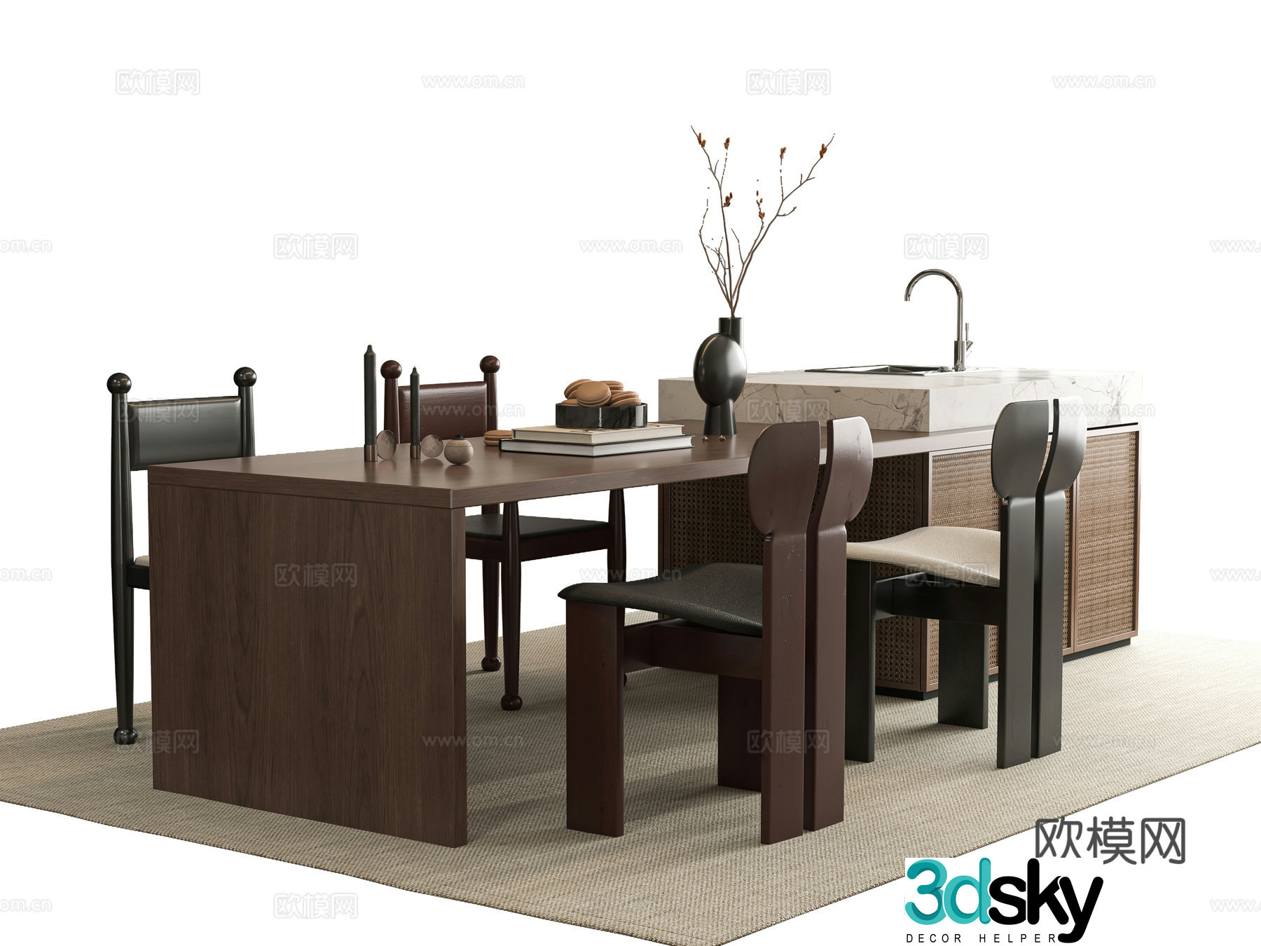 Medium style dining table and chair 3D model