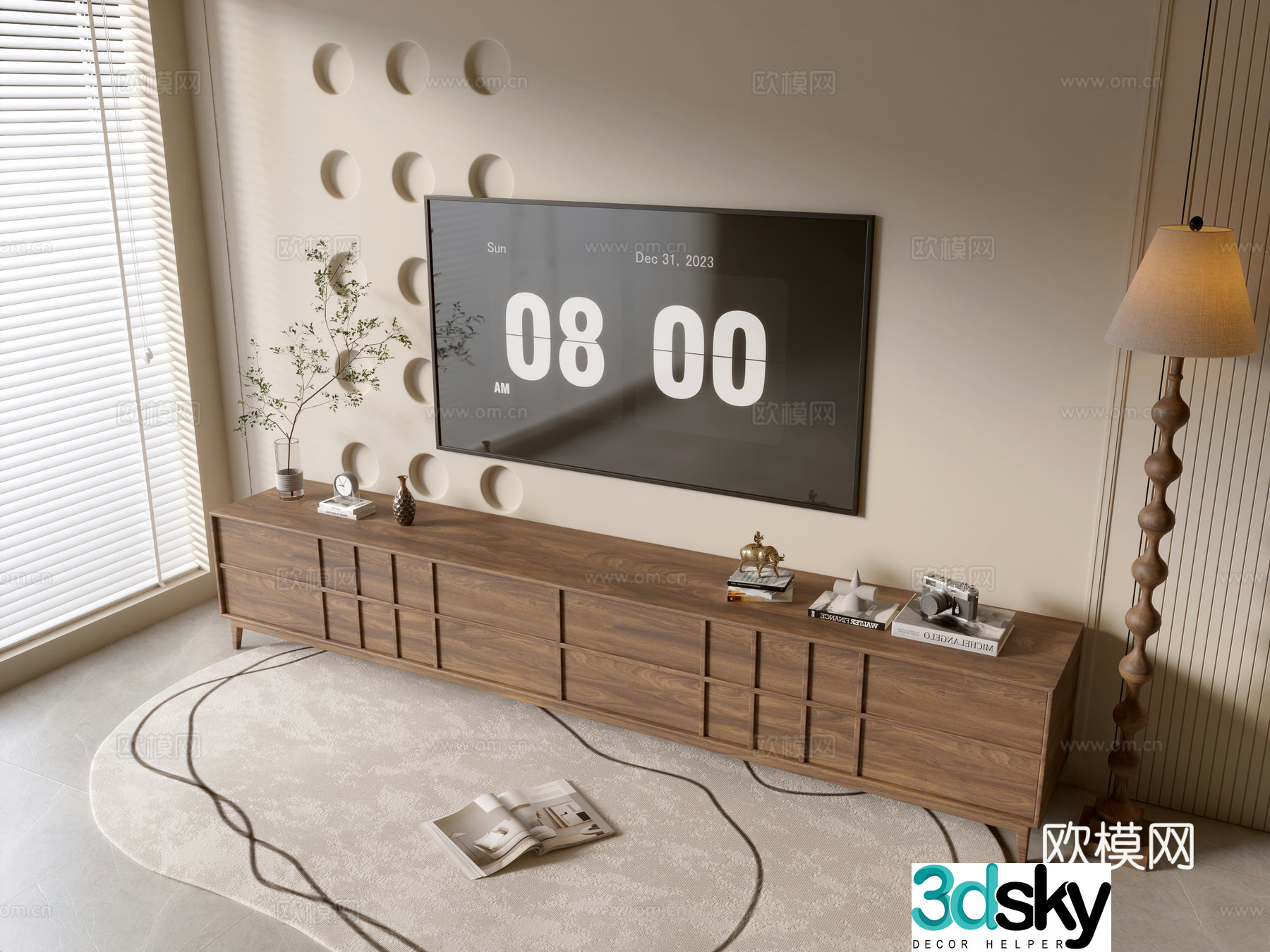 Modern wood grain TV cabinet simple side cabinet chest of drawers low cabinet whole cabinet side cabinet 3D model