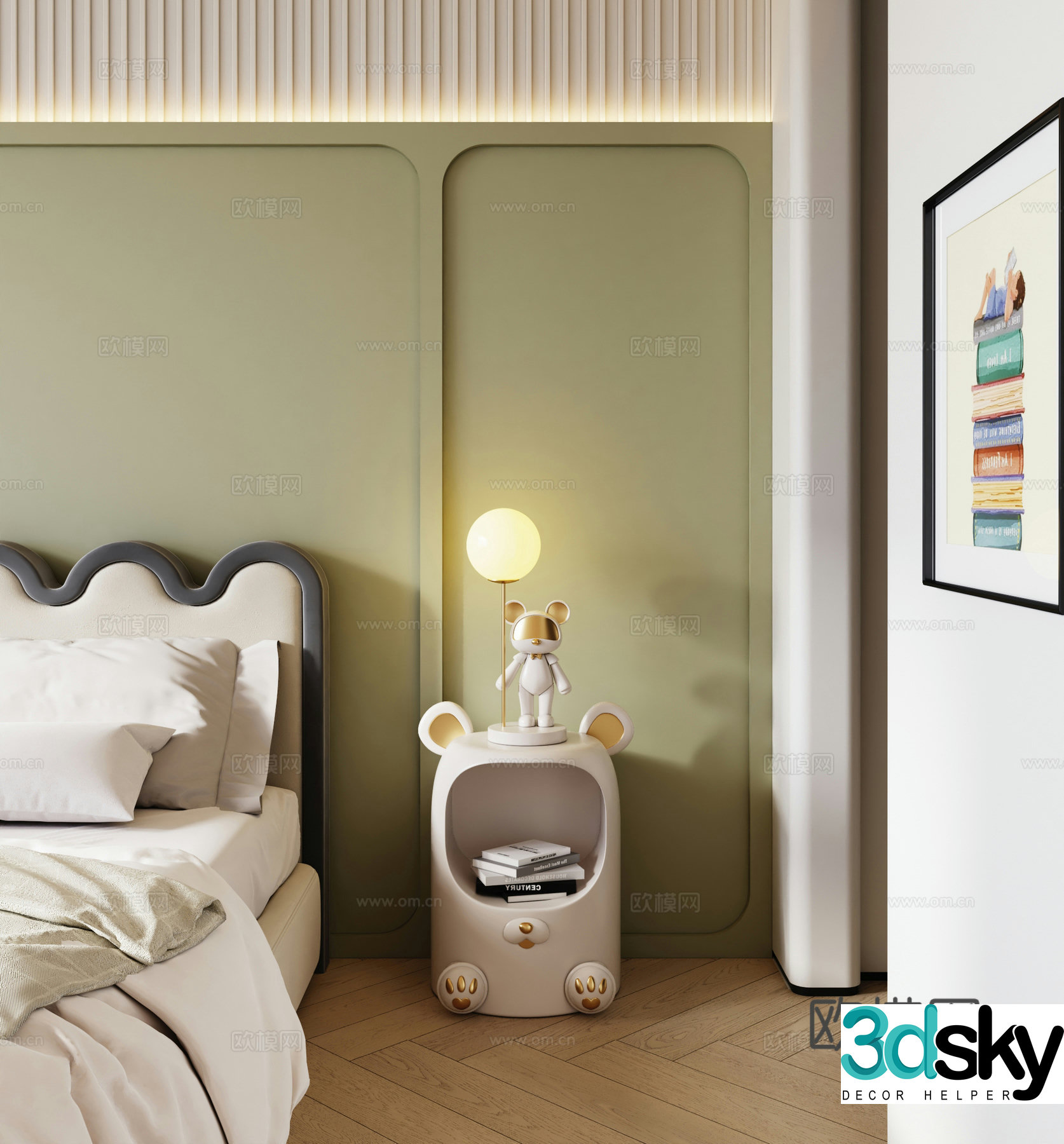 Modern children’s room bedside table 3d model