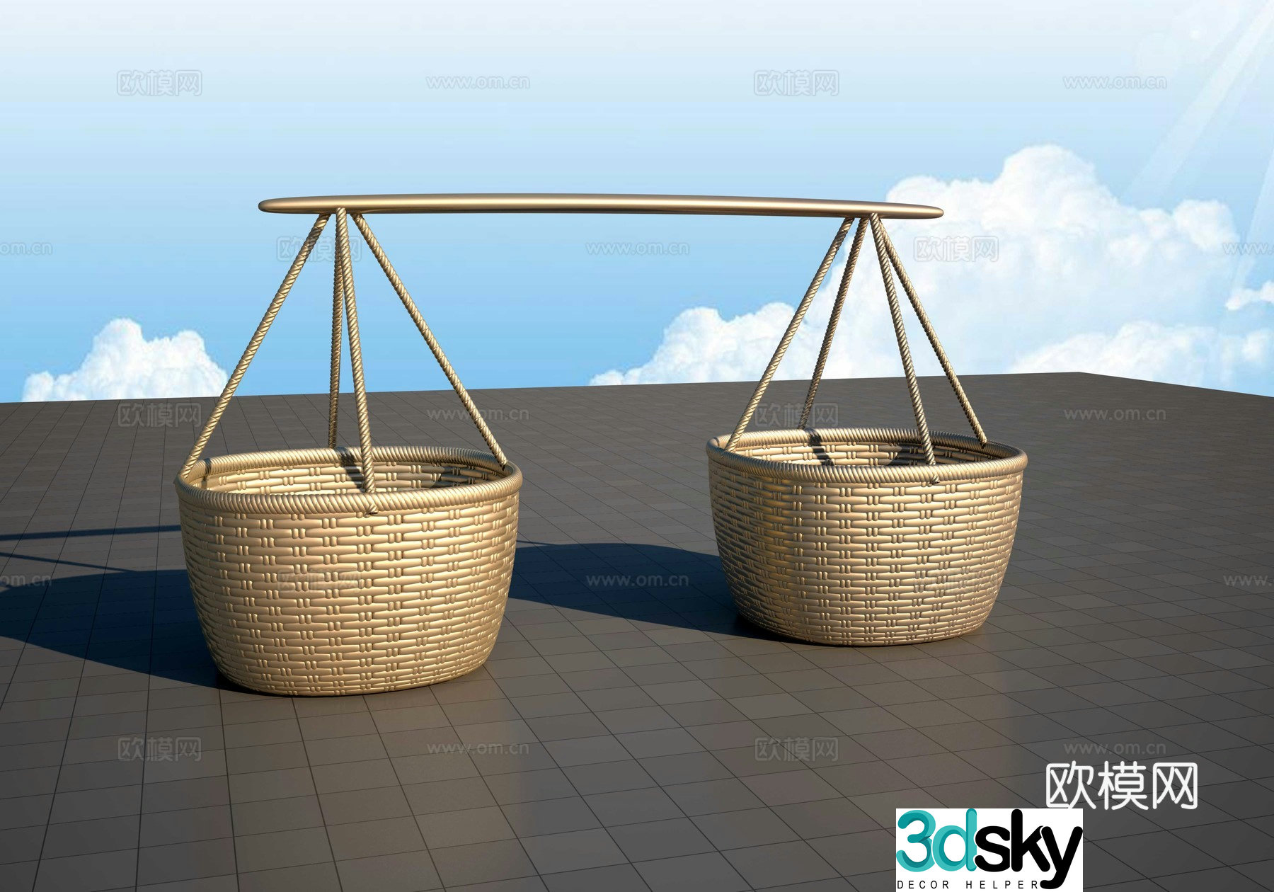 3D model of farm tools and shoulder pole