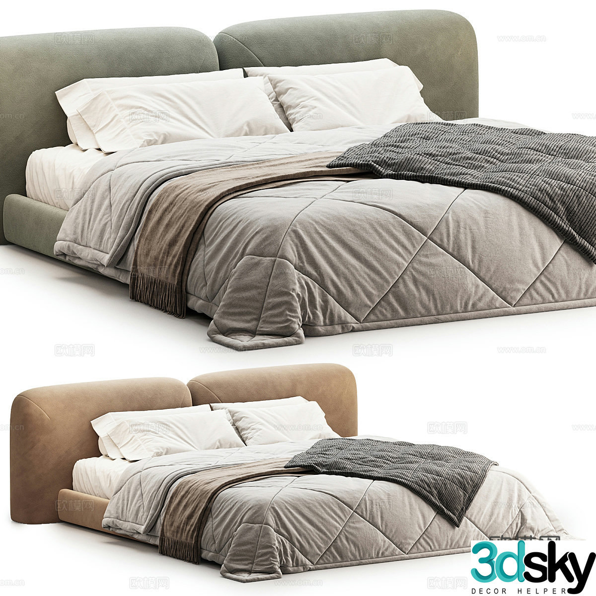 Modern cream style double bed 3d model