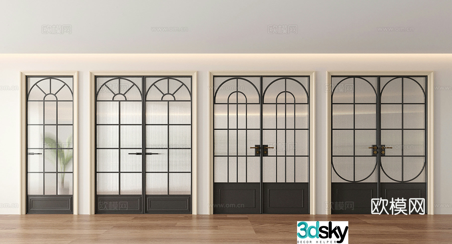 French retro double-opening door iron door Changhong glass door 3D model