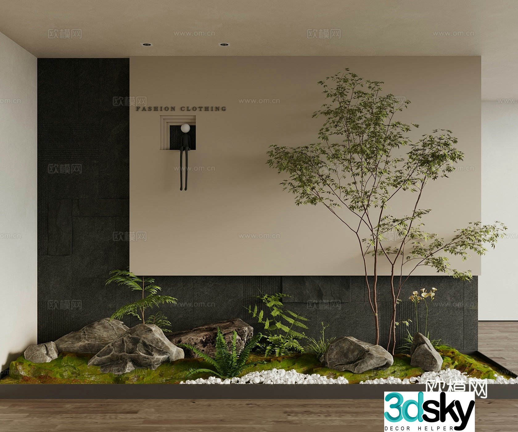 Modern Landscape Garden Sketch Sketch Tree Fern Background Wall Plant 3D Model