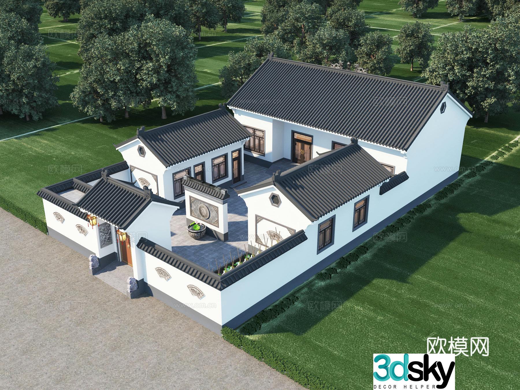 Chinese style courtyard Su-style courtyard Sanhe Chinese style courtyard new Chinese style courtyard luxury courtyard courtyard landscape Chinese 3D model