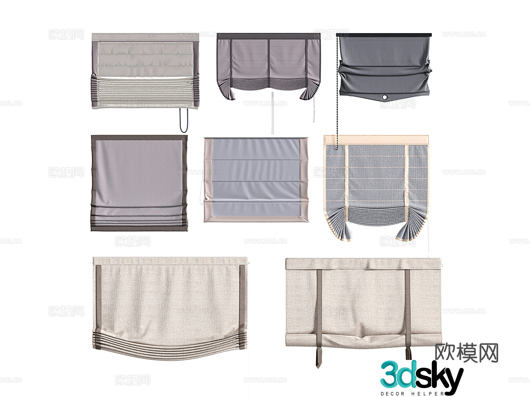 New Chinese cotton lifting curtain lifting curtain Roman curtain curtain buckle curtain 3D model