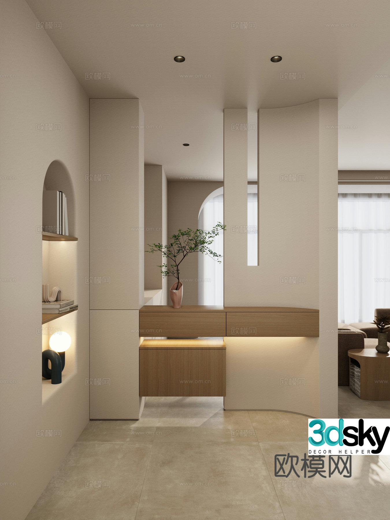 Nordic Creamy Style Curved Alcove Curved Partitions Without Own Lights Household Partitions Porch 3D Model