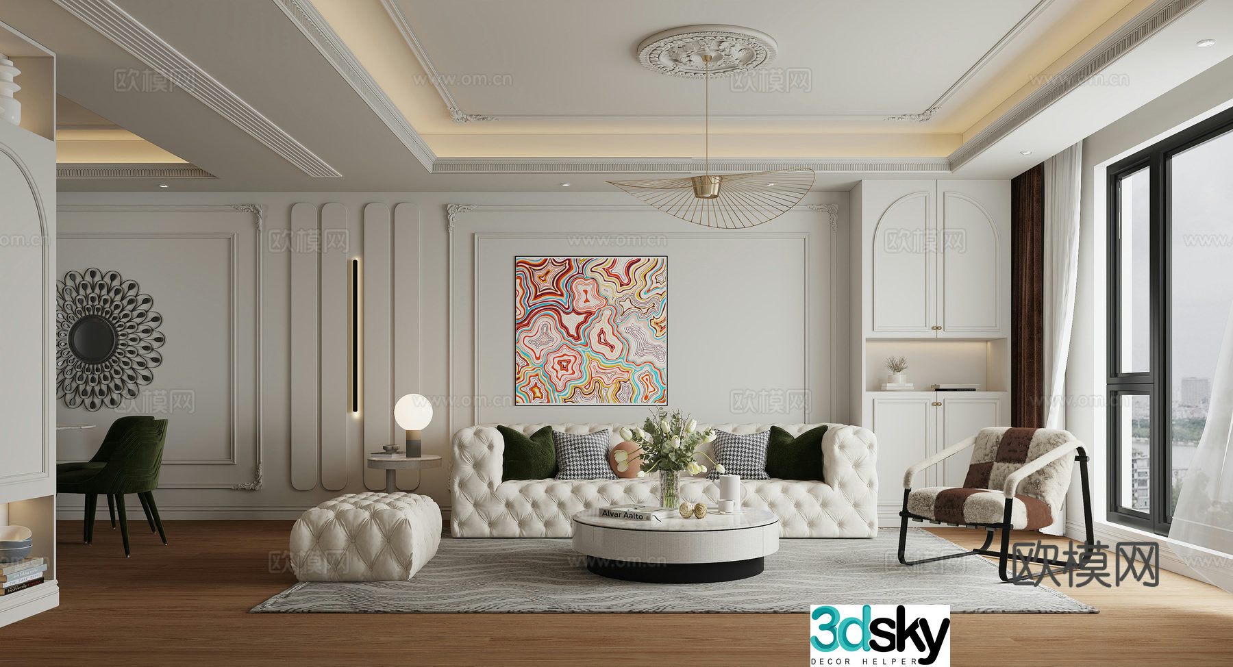 Modern French living and dining room 3d model