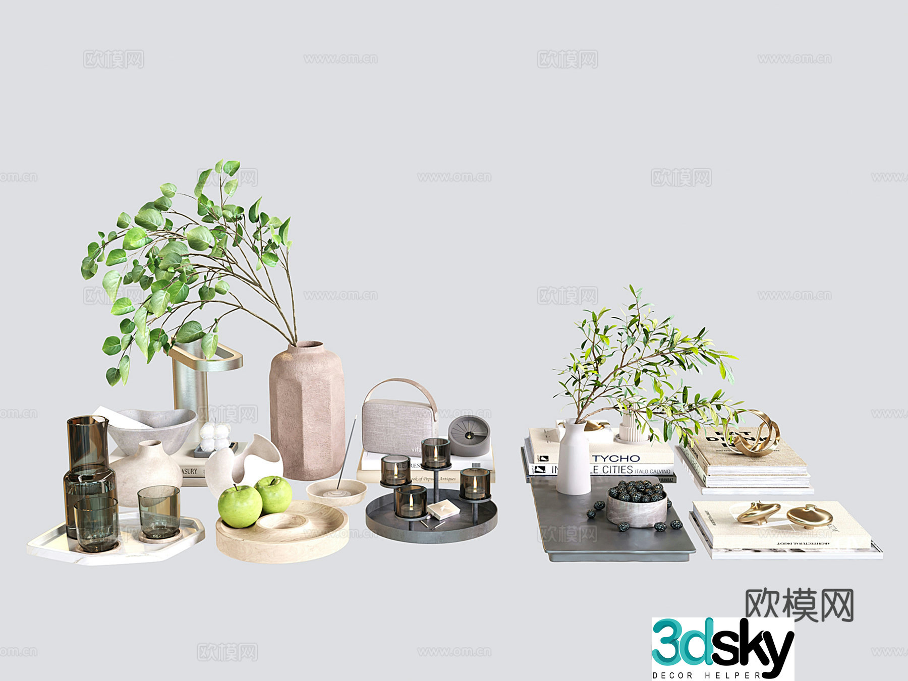 Modern jewelry ornament combination vase books candlestick fruit 3d model