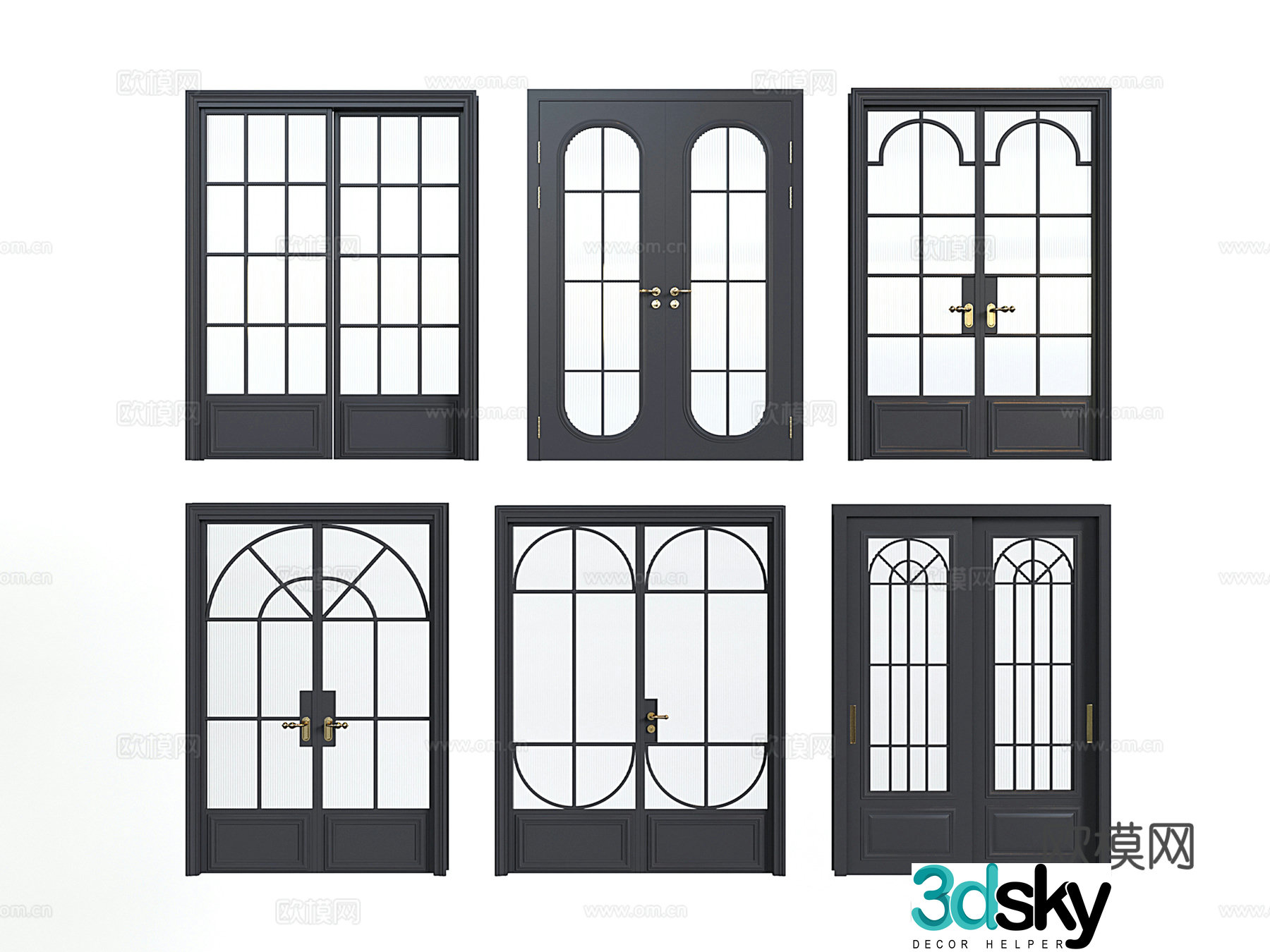 French retro double door double door swing door 3D model