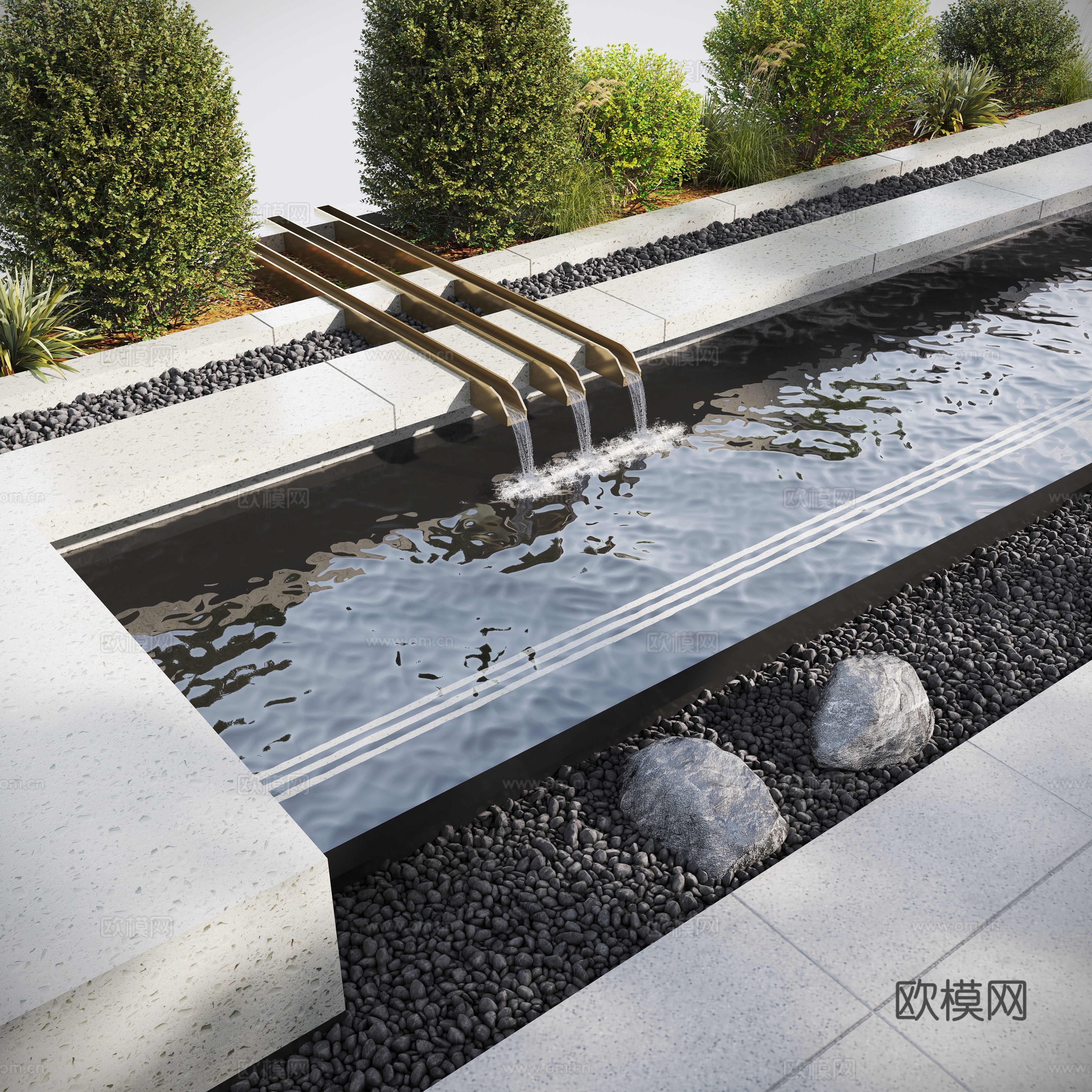 Modern water landscape garden waterscape stacked water 3d model