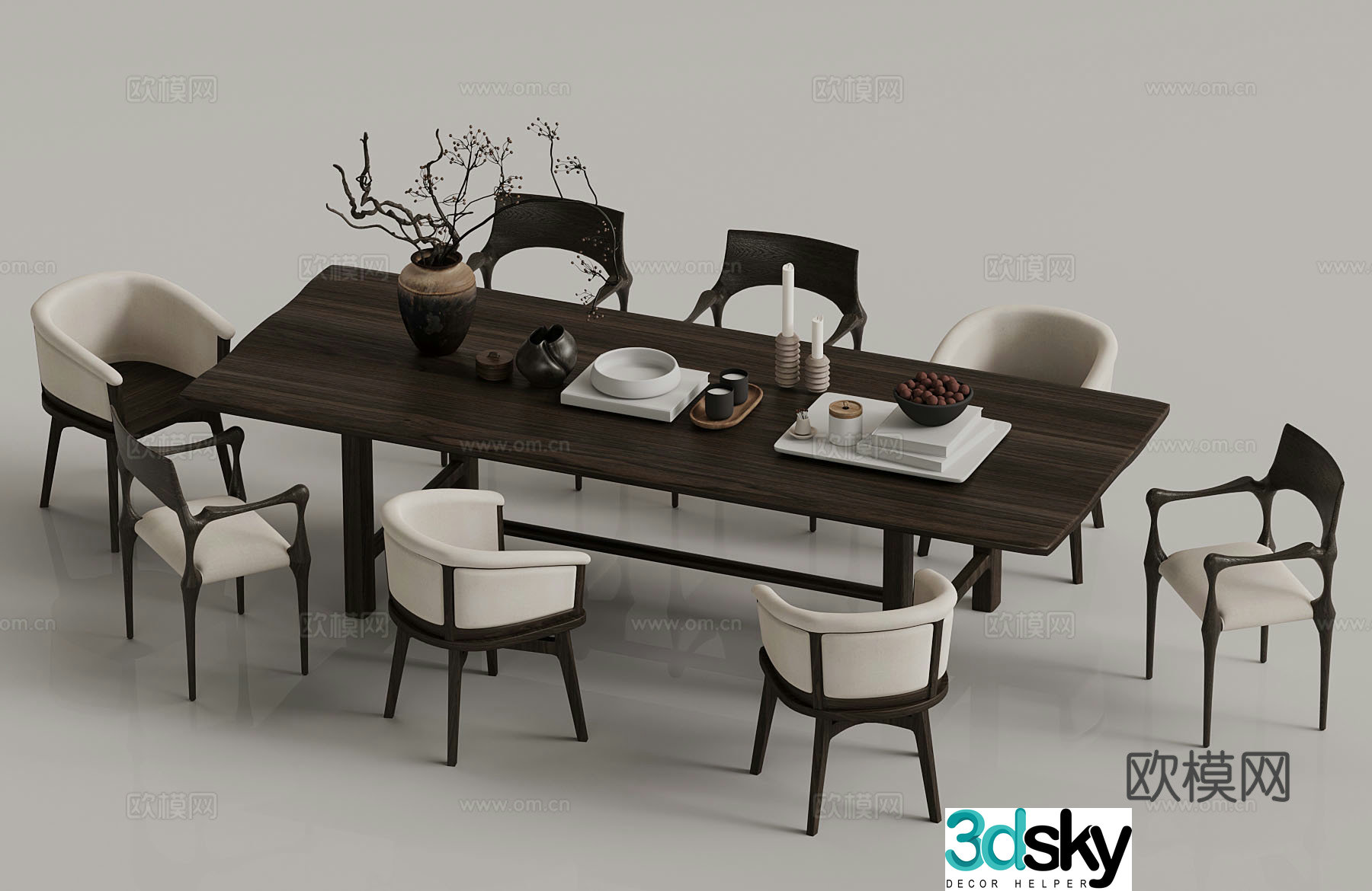 New Chinese dining table and chairs decorative ornaments 3D model