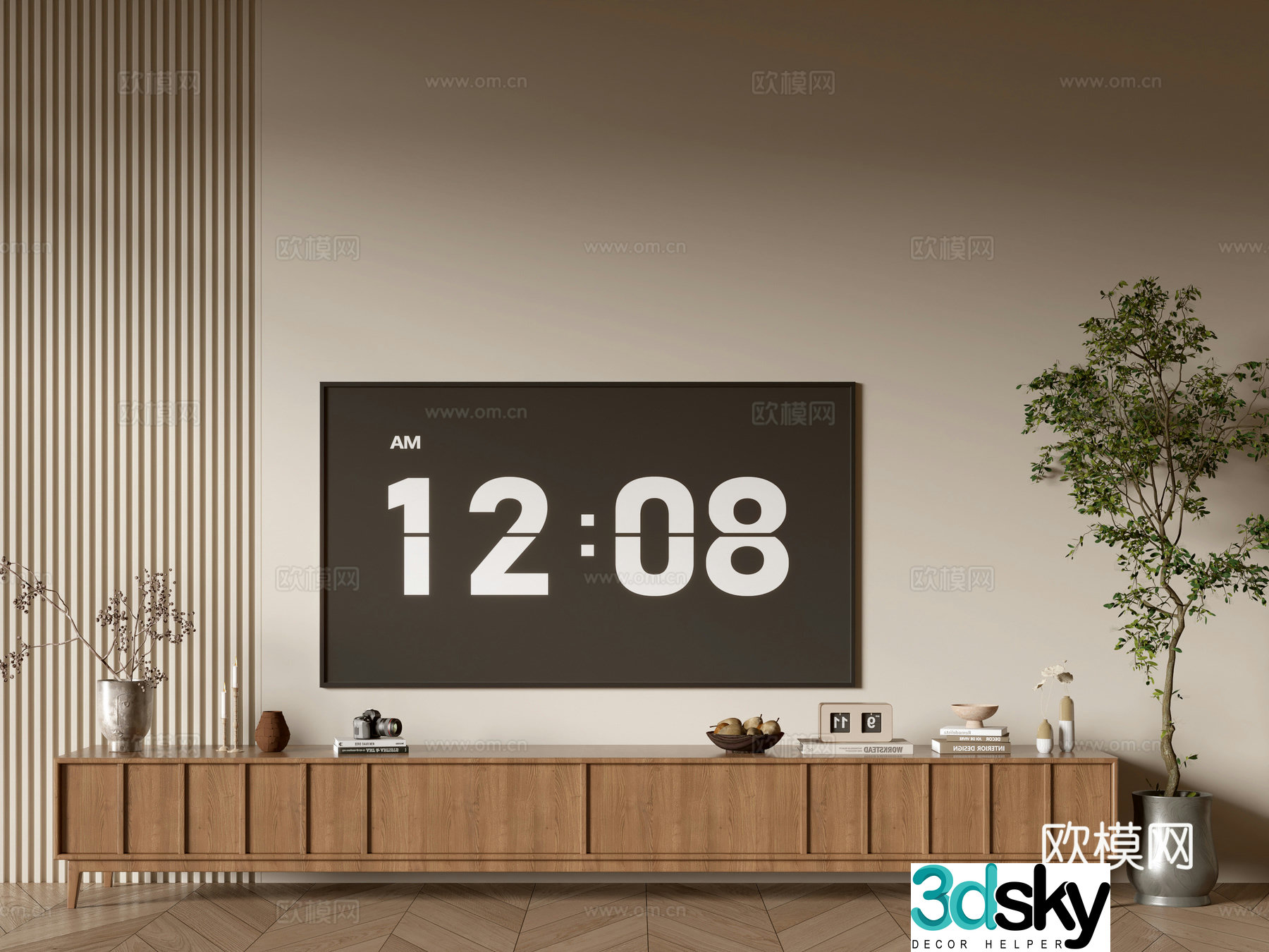 Modern wood grain TV cabinet simple side cabinet chest of drawers low cabinet whole cabinet side cabinet balcony 3D model