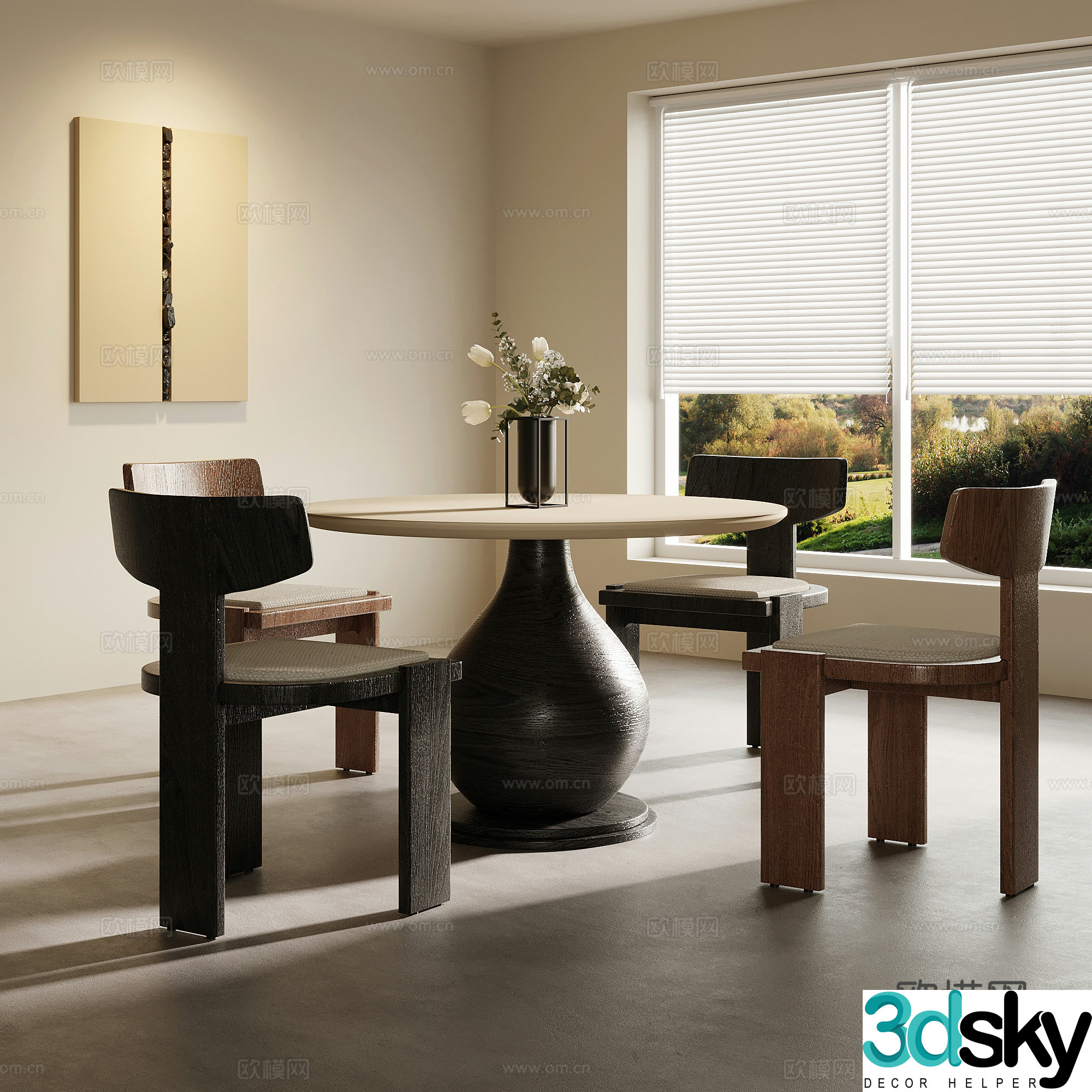 Medium style dining table and chair combination 3D model