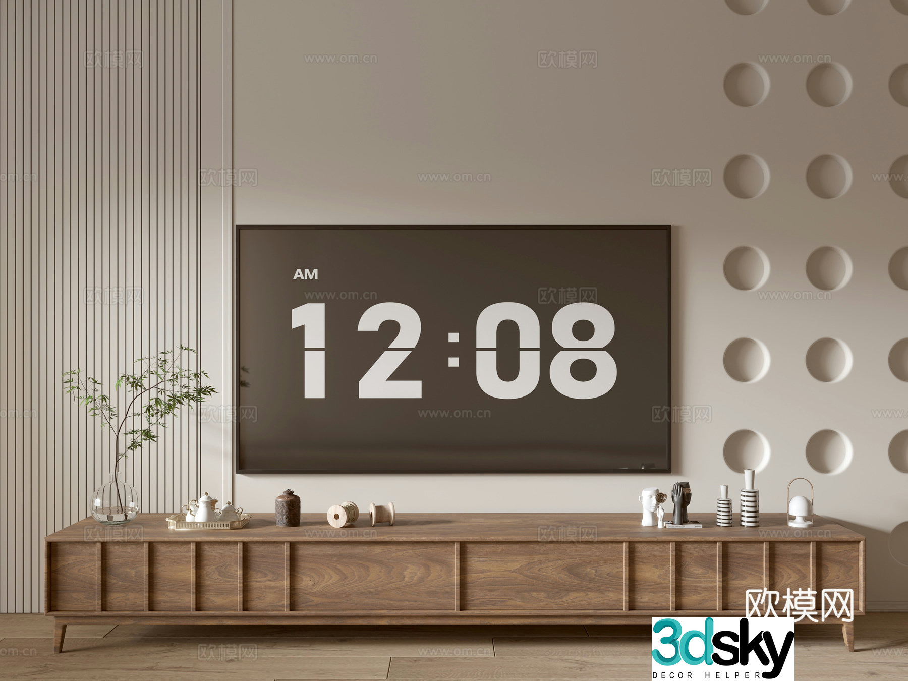 Modern wood grain TV cabinet simple side cabinet chest of drawers low cabinet whole cabinet side cabinet 3D model
