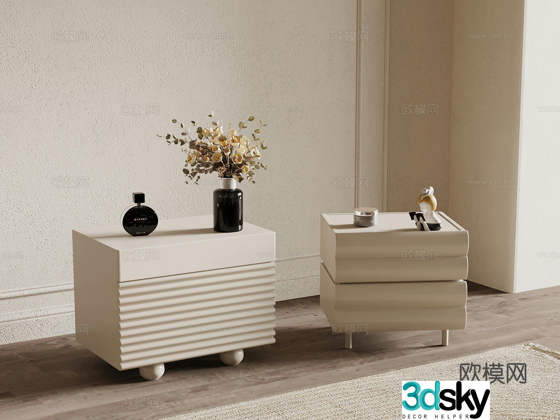 French bedside table decorative ornaments 3D model