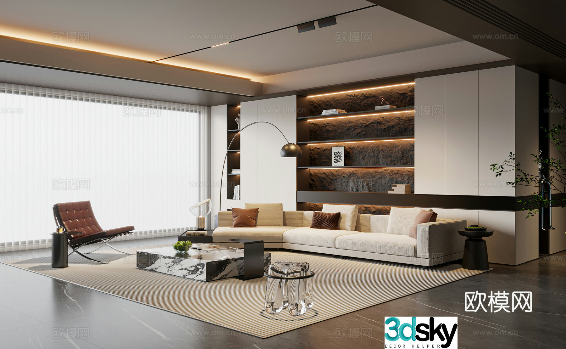 Modern simple living room sofa coffee table combination leisure chair sofa stool three-person sofa sofa back 3D model