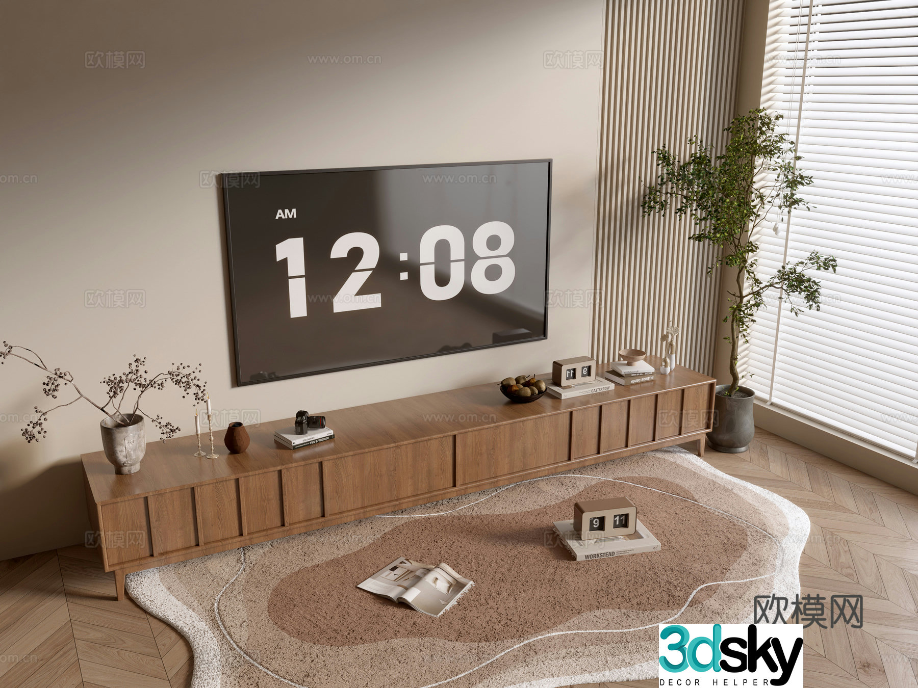 Modern wood grain TV cabinet simple side cabinet chest of drawers low cabinet whole cabinet side cabinet balcony 3D model
