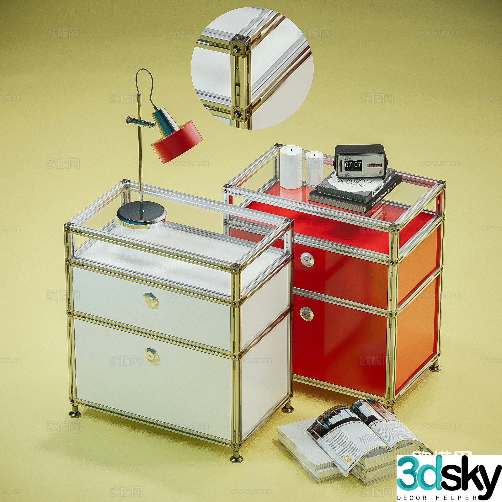 Modern aluminum profile bedside table Bauhaus side cabinet Modular furniture 3D model