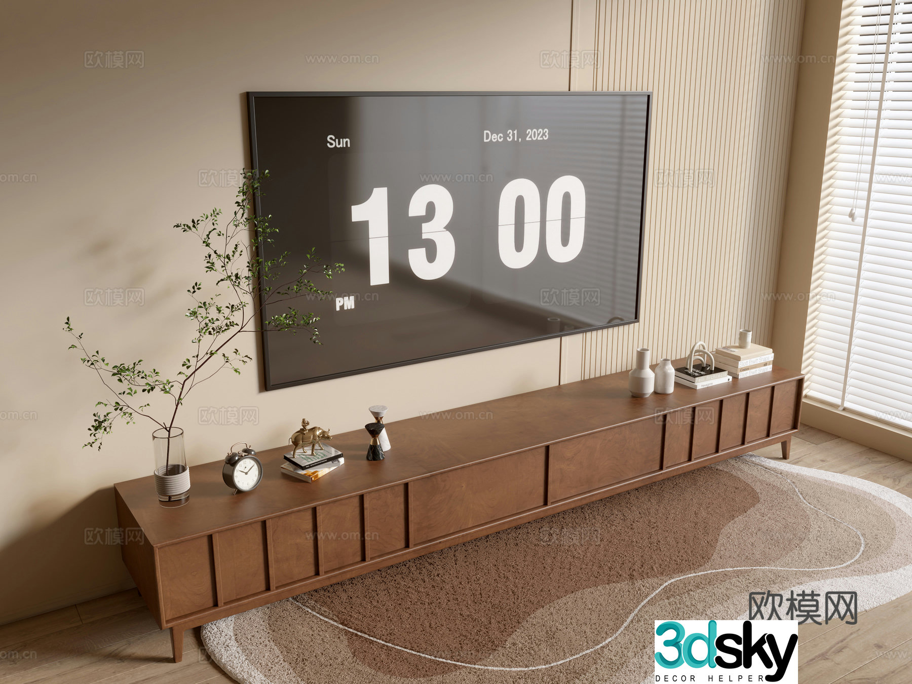 Modern wood grain TV cabinet simple side cabinet chest of drawers low cabinet whole cabinet side cabinet balcony 3D model