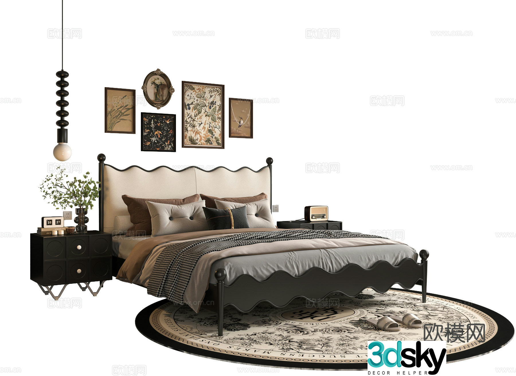 French double bed 3d model
