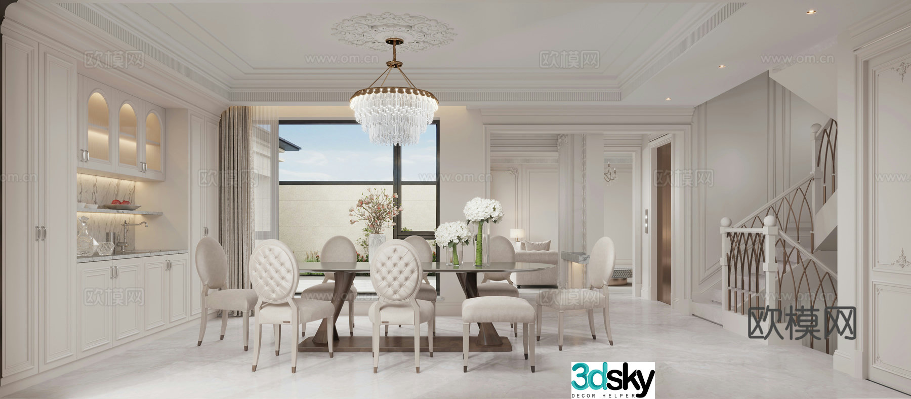 French living and dining room 3d model