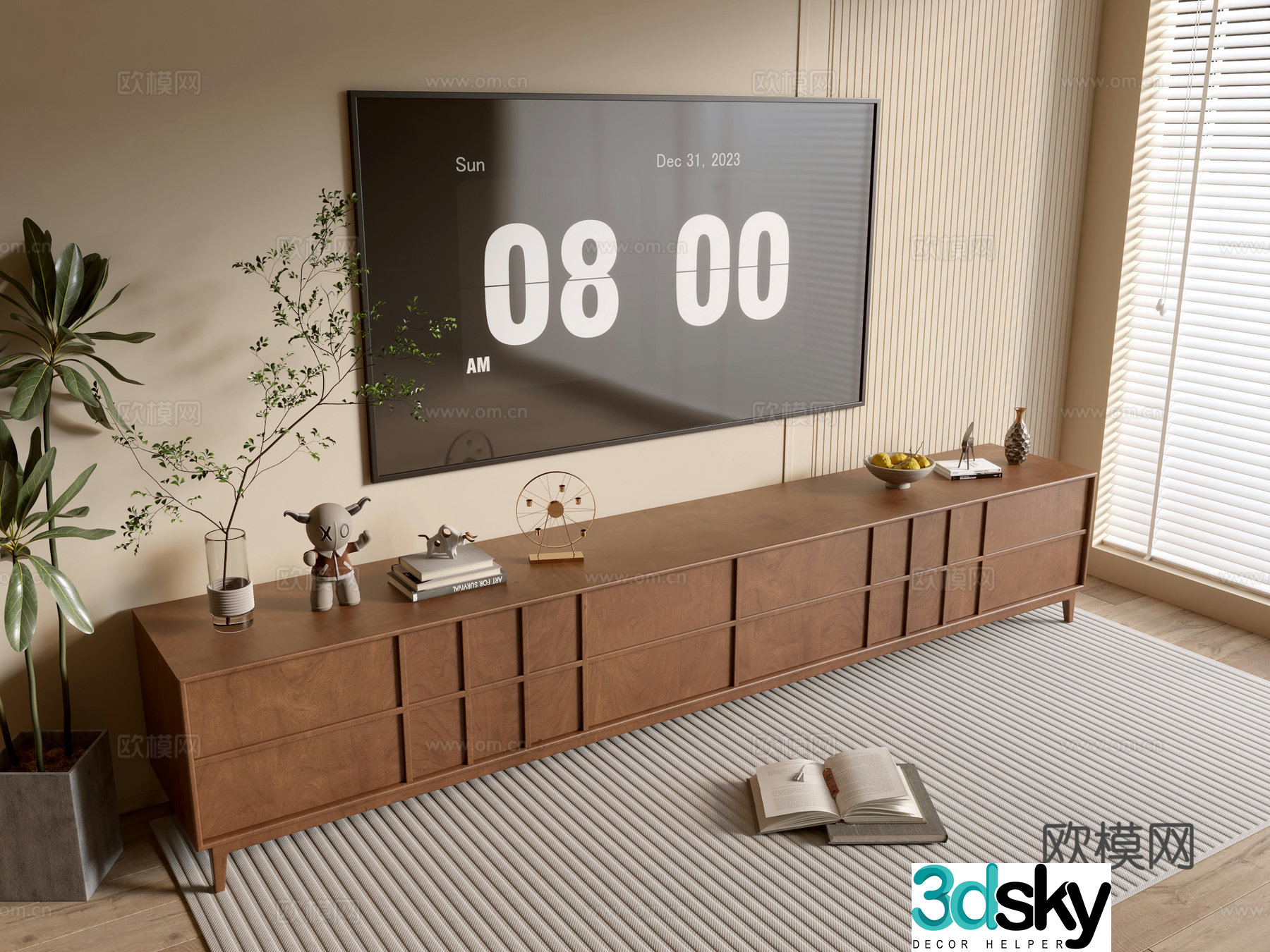 Modern wood grain TV cabinet simple side cabinet chest of drawers low cabinet whole cabinet side cabinet 3D model