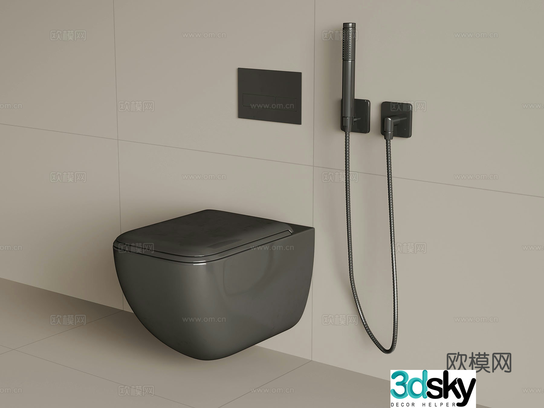 Modern wall-mounted toilet smart toilet shower 3d model