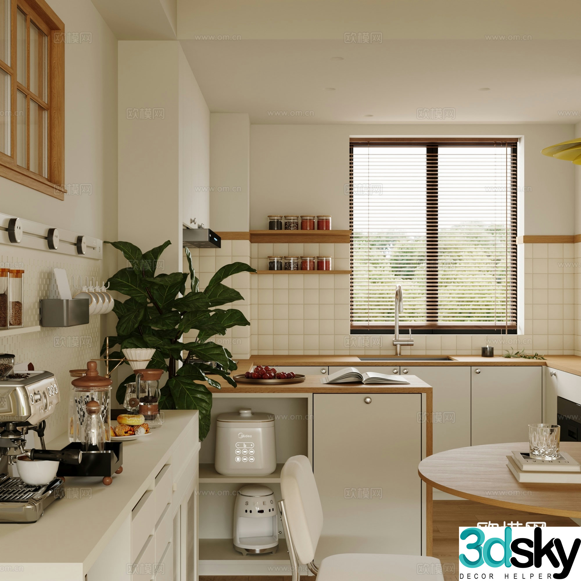 Modern creamy kitchen coffee maker kitchen appliances 3d model