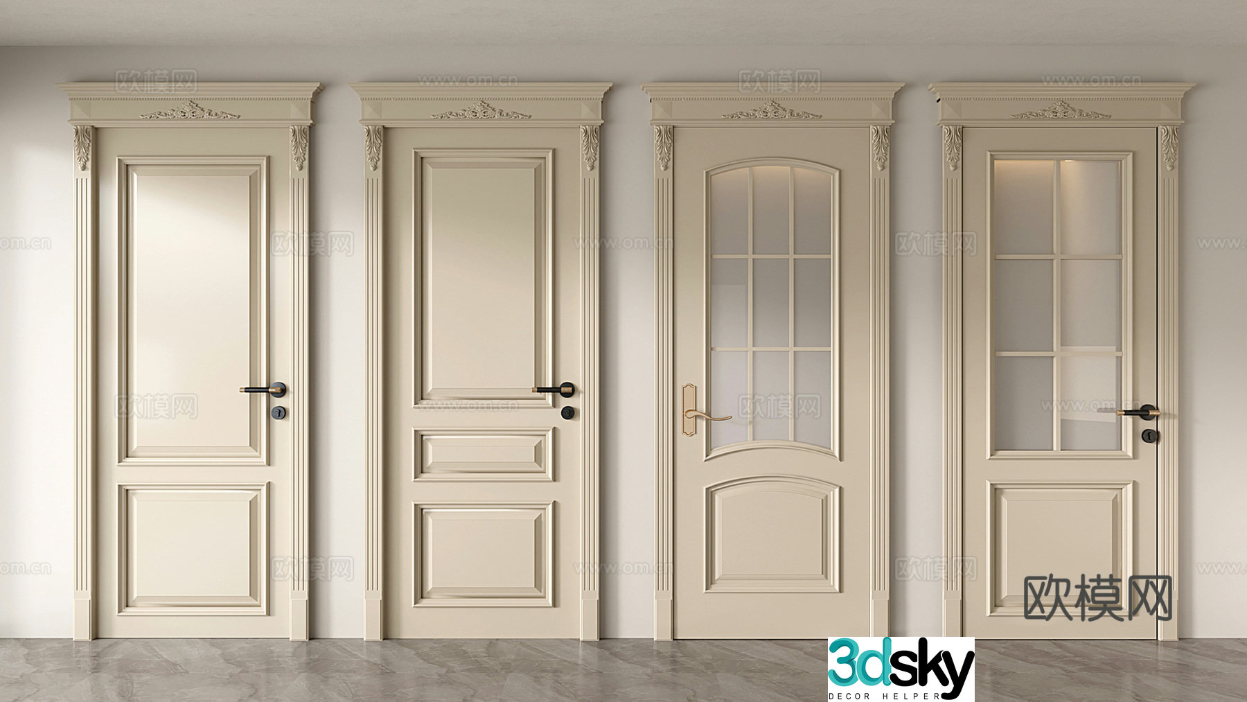 French retro swing door Bedroom door Room door Interior door Kitchen and bathroom door 3D model