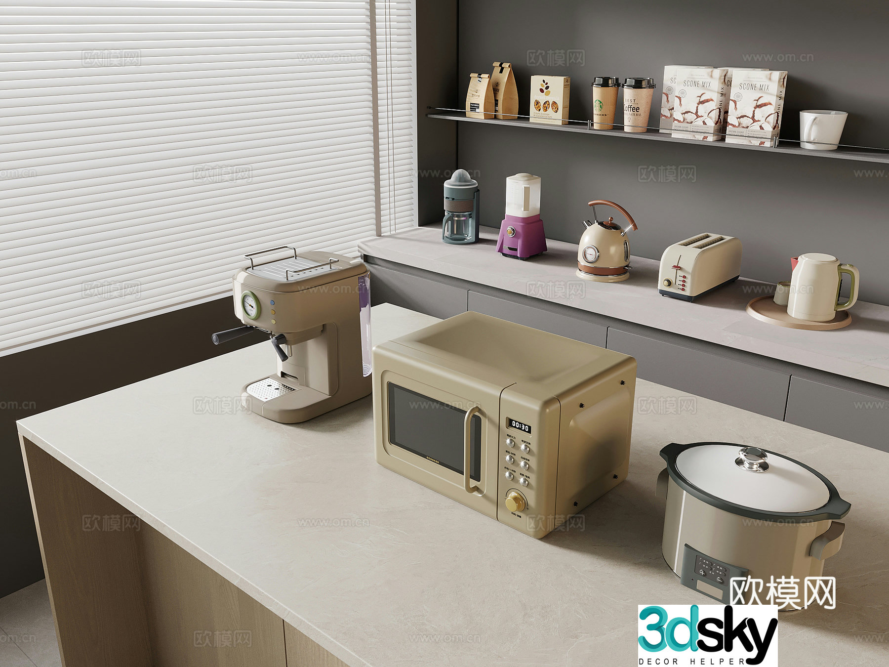 Modern appliances coffee machine rice cooker microwave oven kettle 3d model