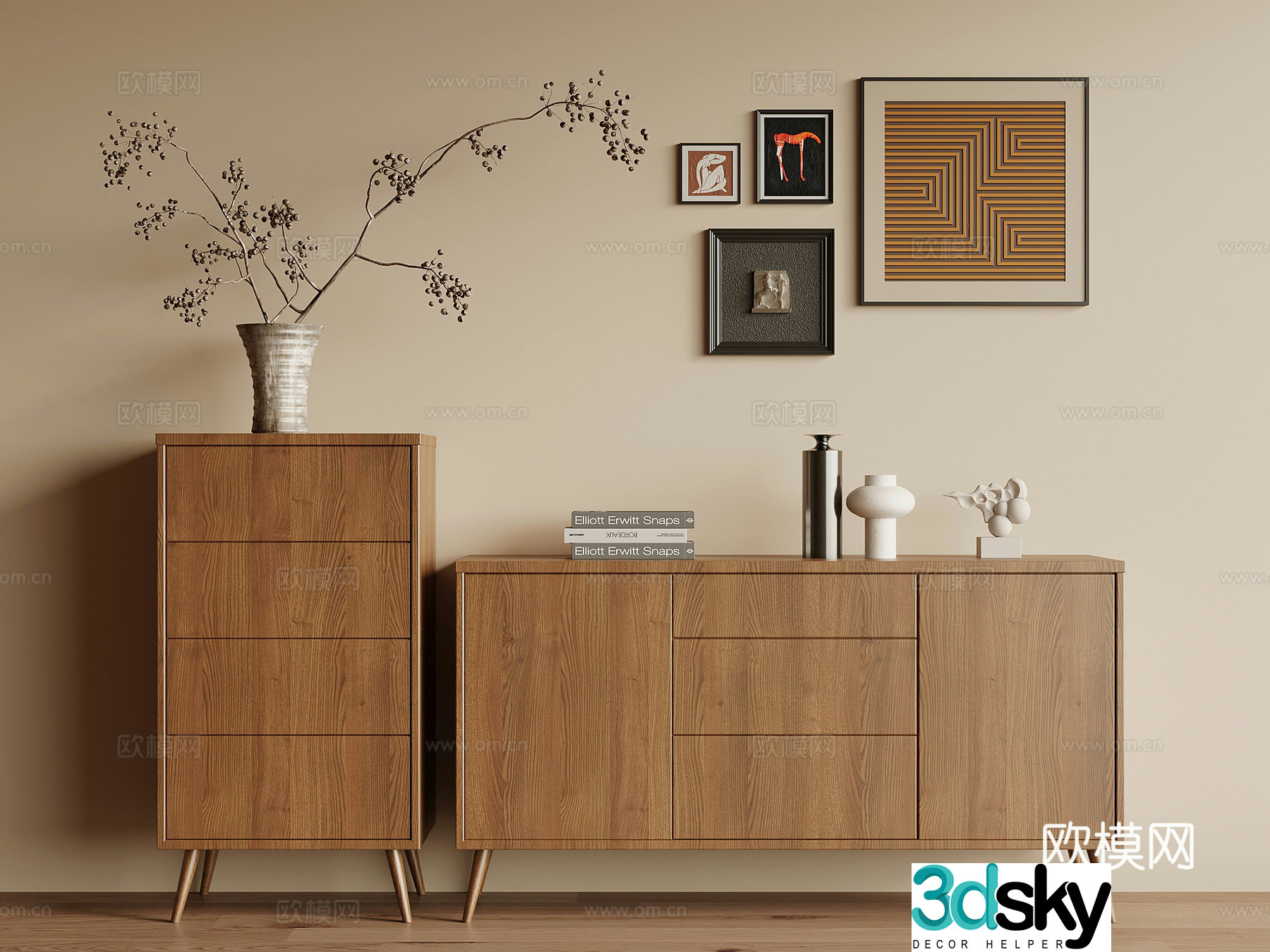 Middle-aged style entrance cabinet side cabinet chest cabinet 3d model