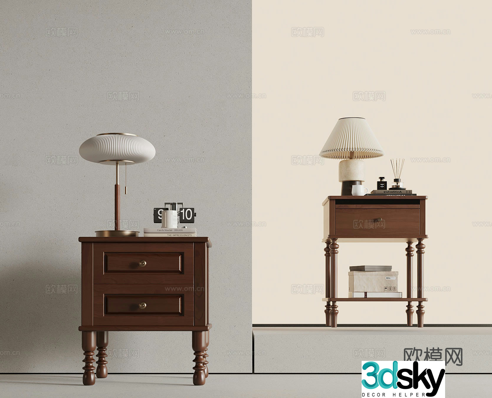 3D model of the night table in the middle of the ancient style