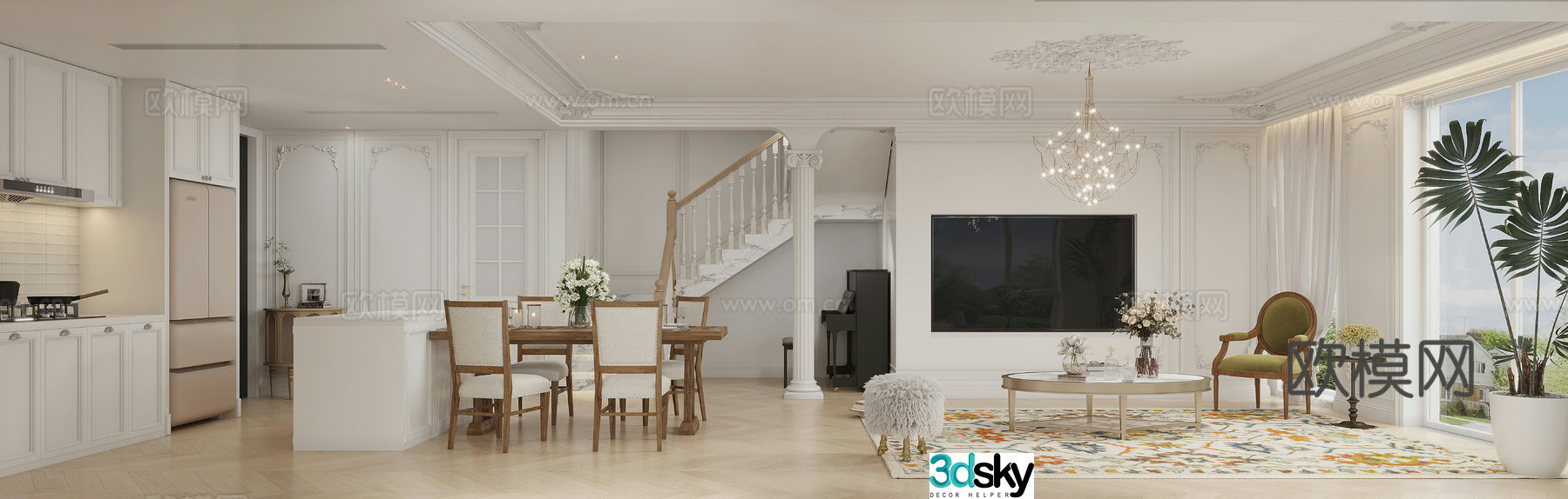 American living and dining room 3D model