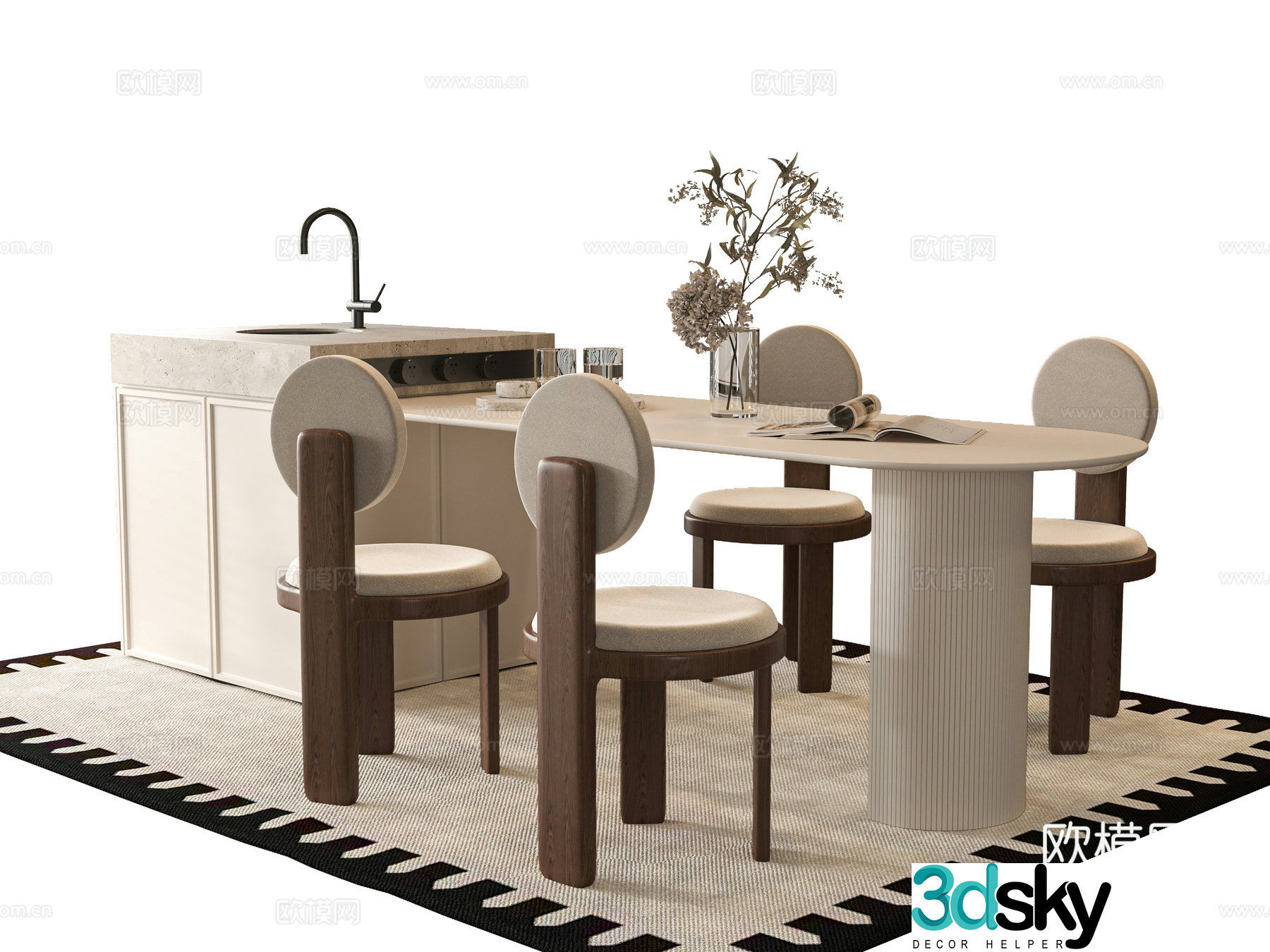 French dining table and chair 3d model