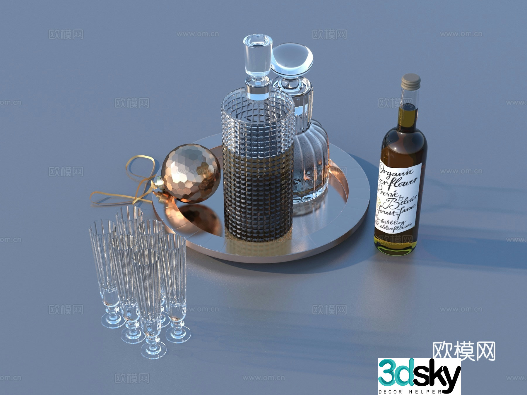 Red wine whiskey foreign wine wine glass bottle 3d model