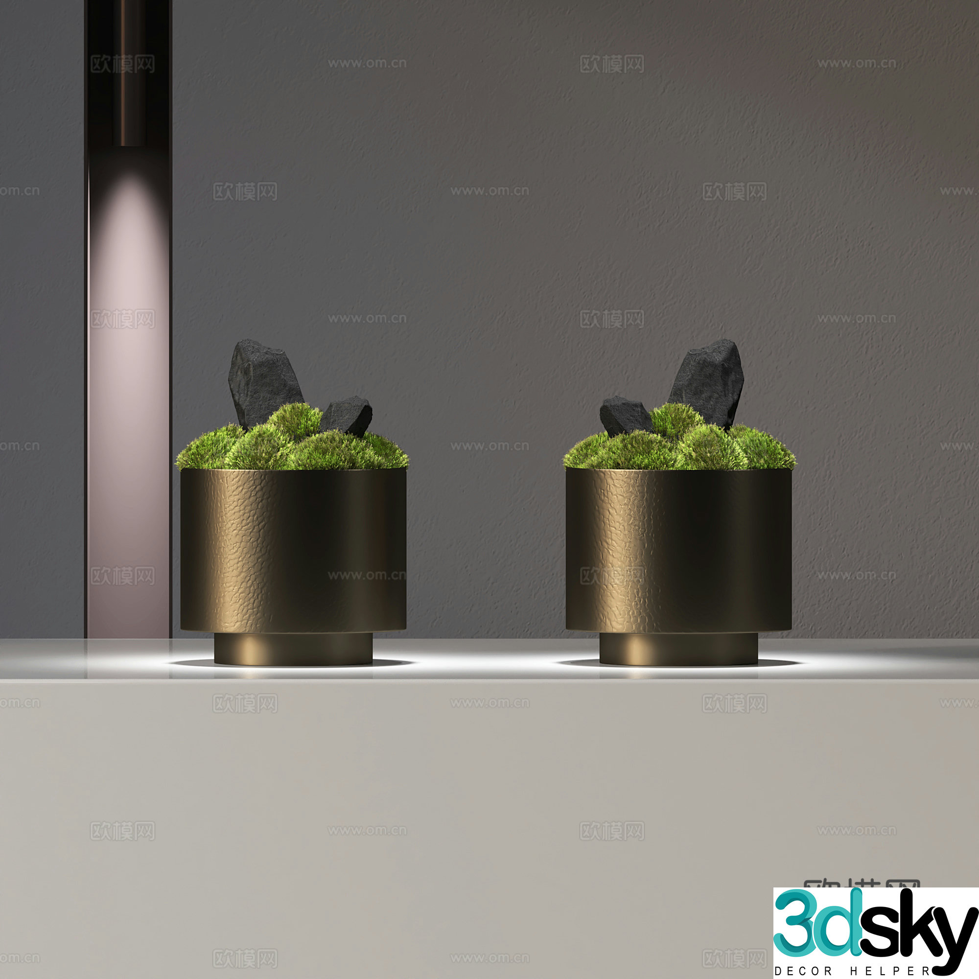 Modern moss green plant ornaments 3D model