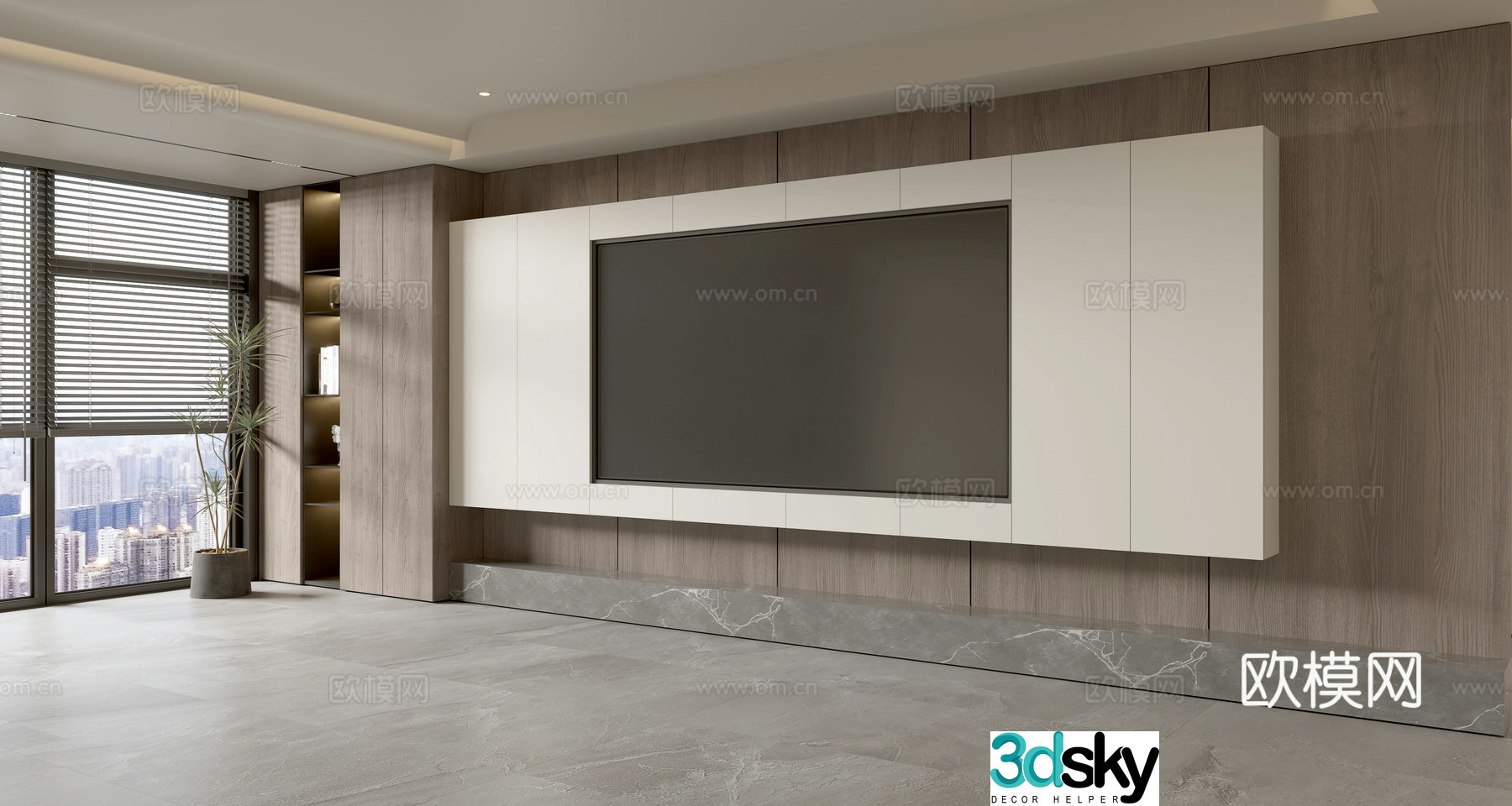 Modern simple living room light luxury TV background wall full wall TV cabinet 3D model